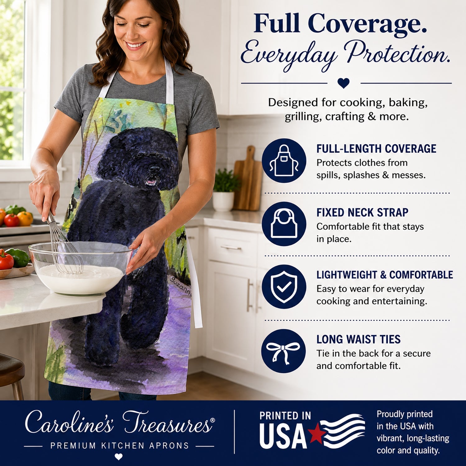 Portuguese Water Dog Apron Cooking Kitchen Server Baking Crafts Gardening for Adult Women Men, Unisex, Large, Multicolor