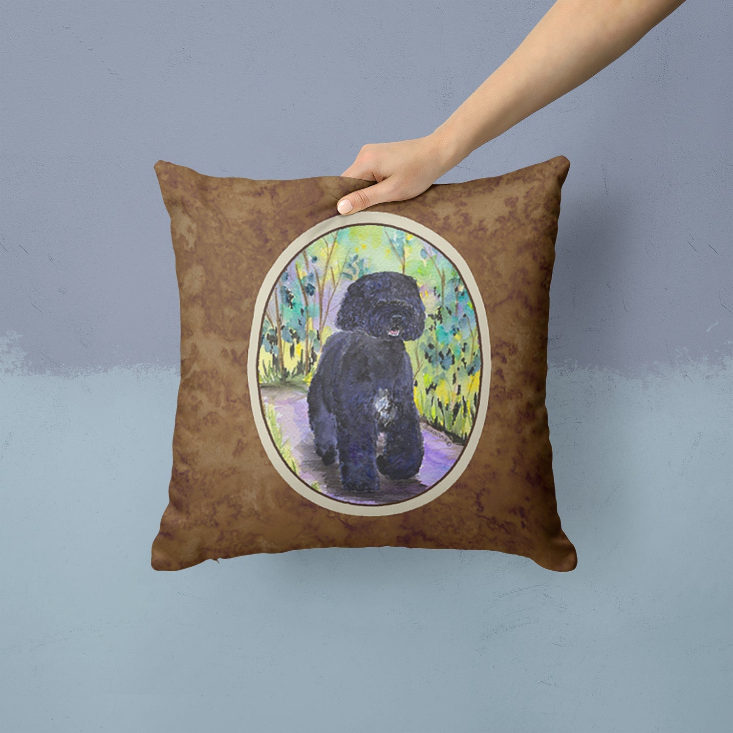 Portuguese Water Dog Decorative Throw Pillow 14x14 Indoor Outdoor Accent Cushion, Fabric Cover with Insert for Sofa, Bed, Porch & Living Room