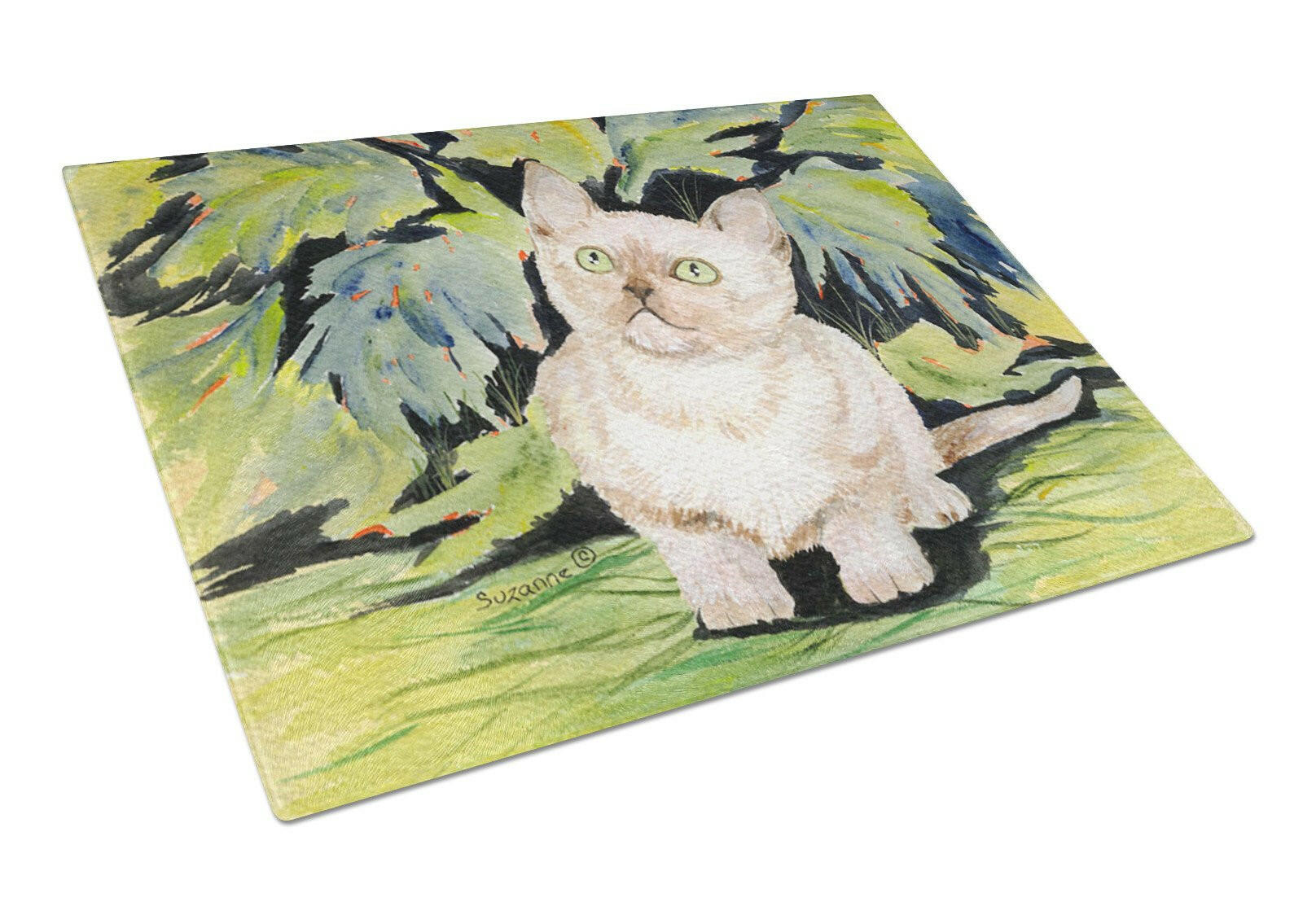 Cat - Burmese Cutting Board Tempered Glass Kitchen Cutting Surface, Heat Resistant Chopping, Non-Slip Feet, Food Prep & Serving