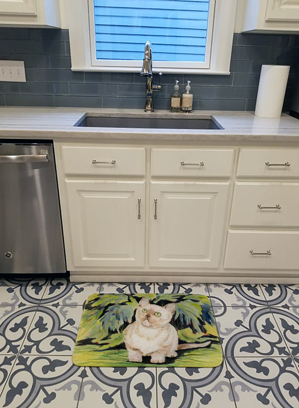 Cat - Burmese Memory Foam Kitchen Mat Machine Washable Anti-Fatigue Cushion Comfort Bath or Kitchen Rug