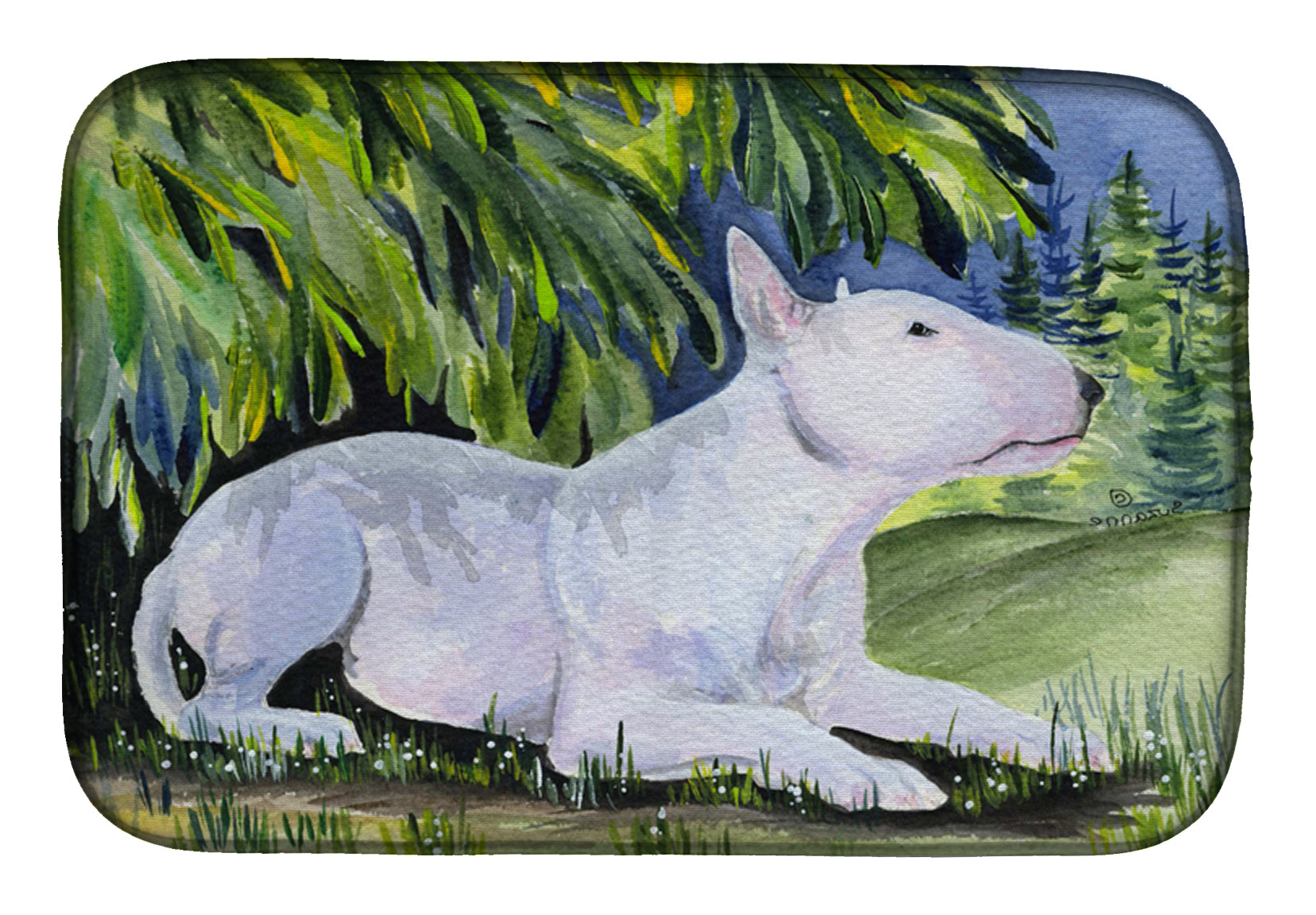 Bull Terrier Dish Drying Mat Absorbent Dish Drying Mat Pad for Kitchen Counter Dish Drainer Mat for Countertop, 14 x 21", Multicolor