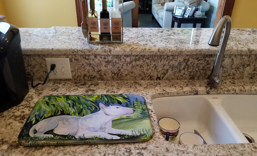 Bull Terrier Dish Drying Mat Absorbent Dish Drying Mat Pad for Kitchen Counter Dish Drainer Mat for Countertop, 14 x 21", Multicolor