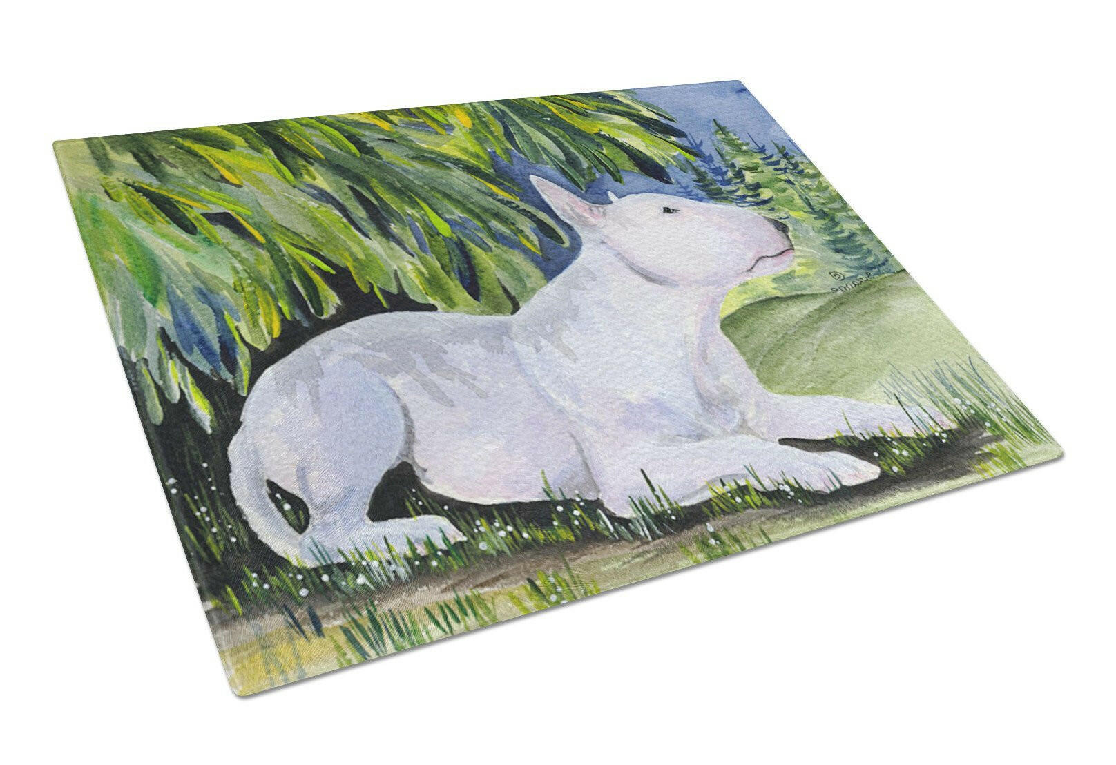 Bull Terrier Cutting Board Tempered Glass Kitchen Cutting Surface, Heat Resistant Chopping, Non-Slip Feet, Food Prep & Serving
