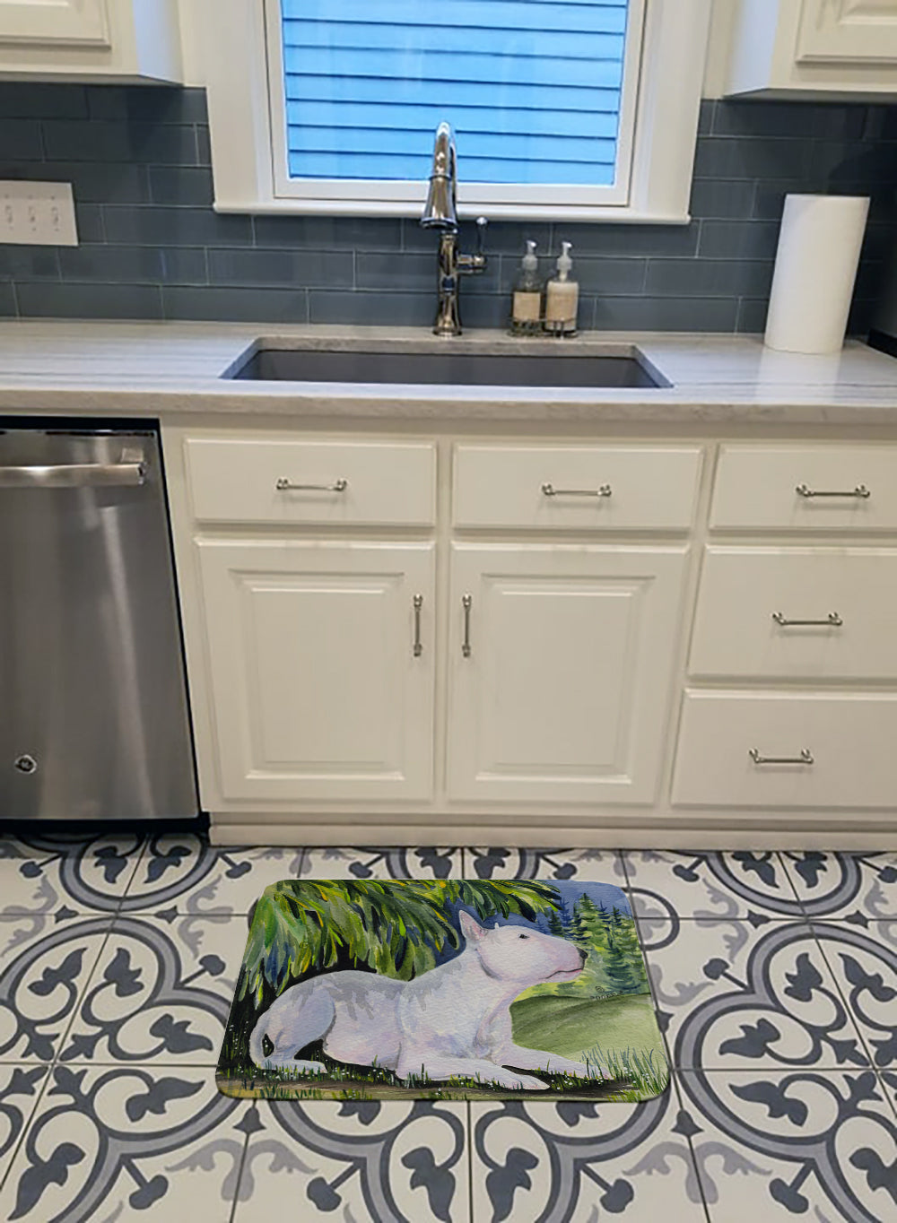 Bull Terrier Memory Foam Kitchen Mat Machine Washable Anti-Fatigue Cushion Comfort Bath or Kitchen Rug