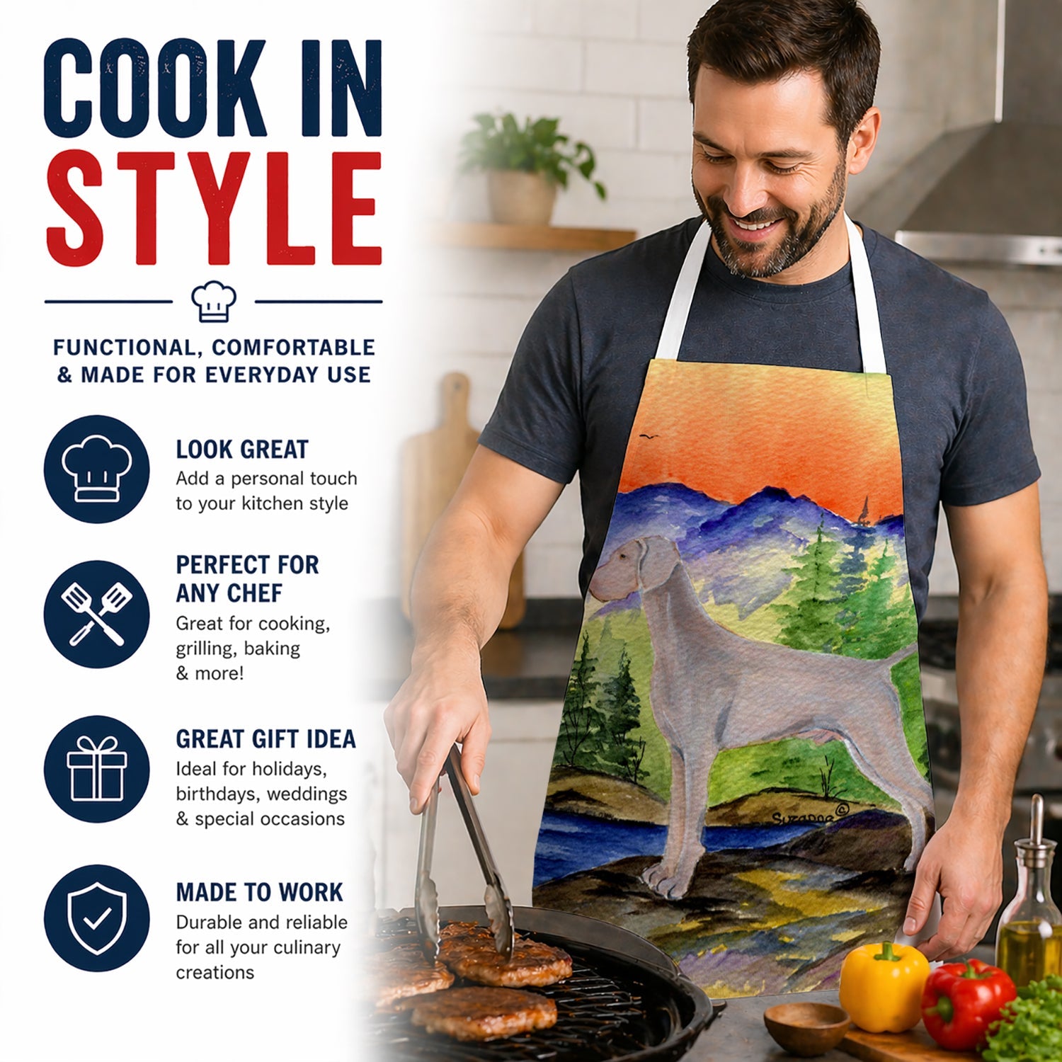 Weimaraner Apron Cooking Kitchen Server Baking Crafts Gardening for Adult Women Men, Unisex, Large, Multicolor