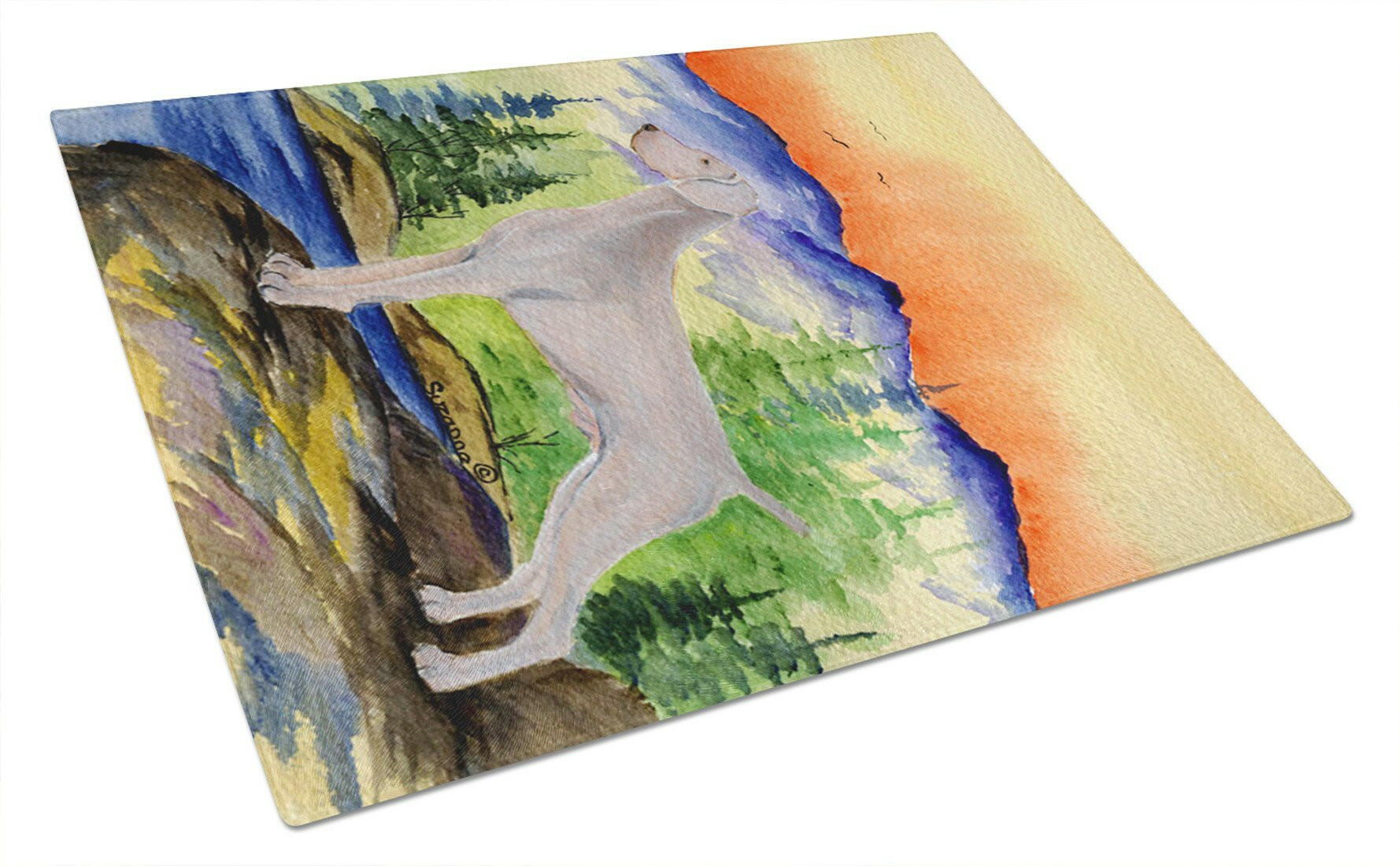 Weimaraner Cutting Board Tempered Glass Kitchen Cutting Surface, Heat Resistant Chopping, Non-Slip Feet, Food Prep & Serving