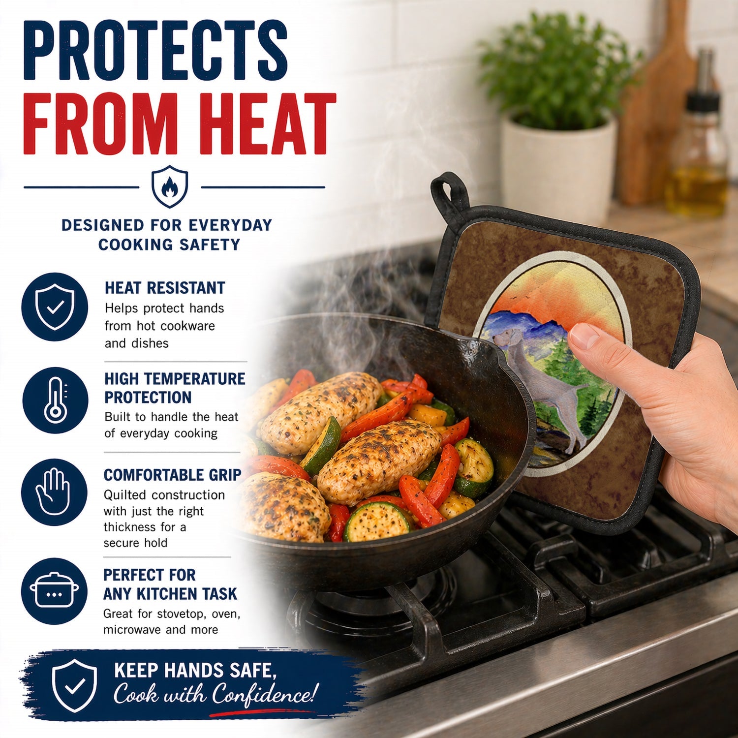 Weimaraner Pot Holder Set of 2 Heat Resistant Quilted Hot Pads 7.5 x 7.5 Inch, Insulated Kitchen Trivets for Cooking & Baking