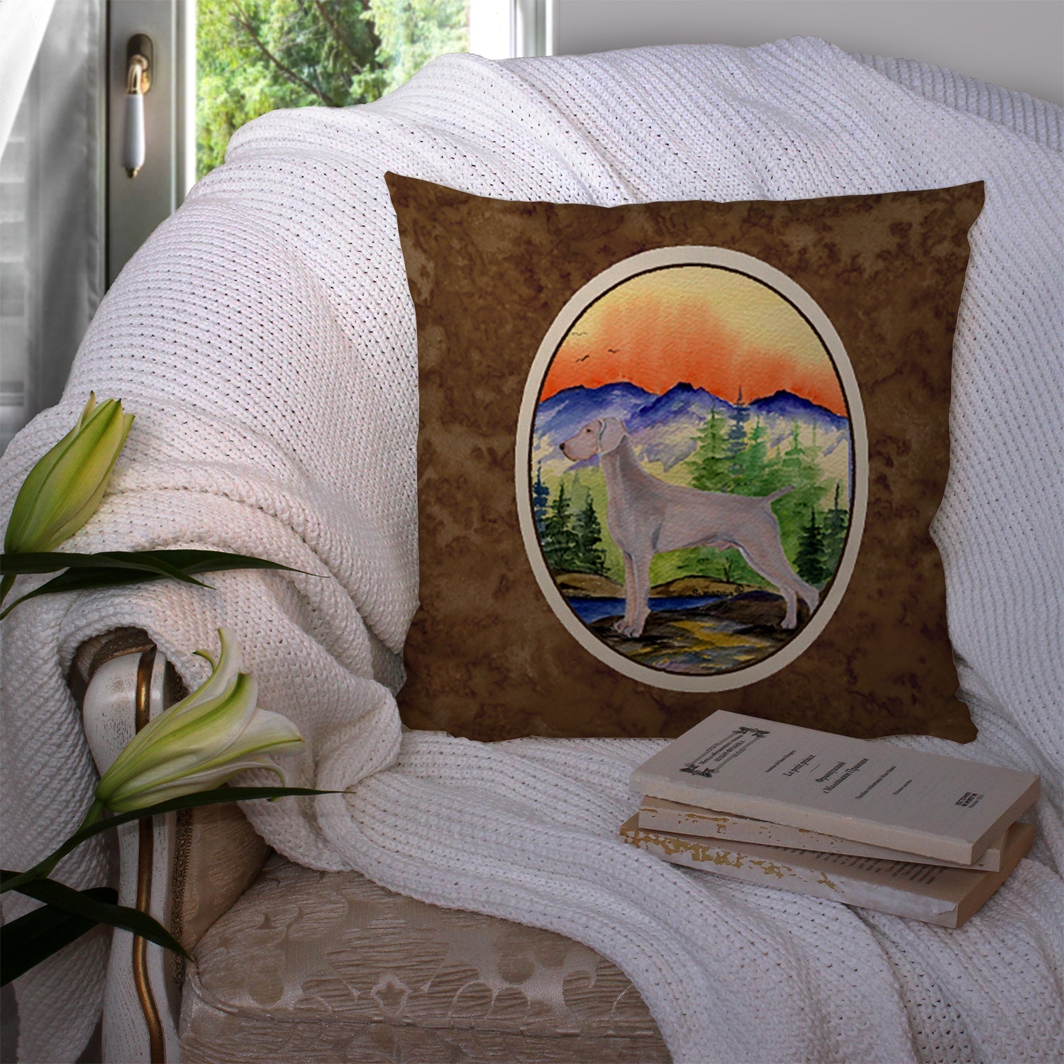 Weimaraner Decorative Throw Pillow 14x14 Indoor Outdoor Accent Cushion, Fabric Cover with Insert for Sofa, Bed, Porch & Living Room
