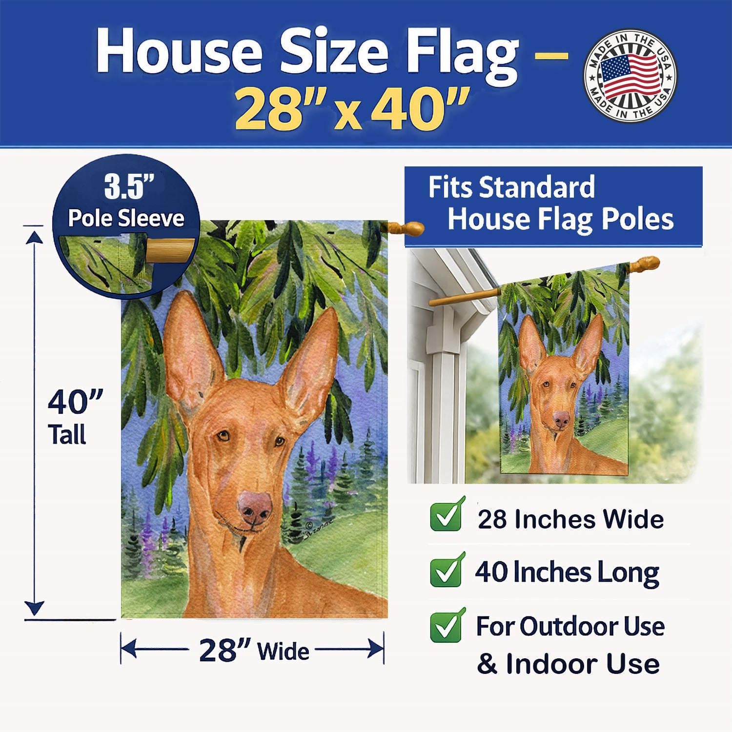 Pharoh Hound House Flag 28x40 Porch Sleeve Pole Decorative Outside Yard Banner Artwork Wall Hanging, Polyester