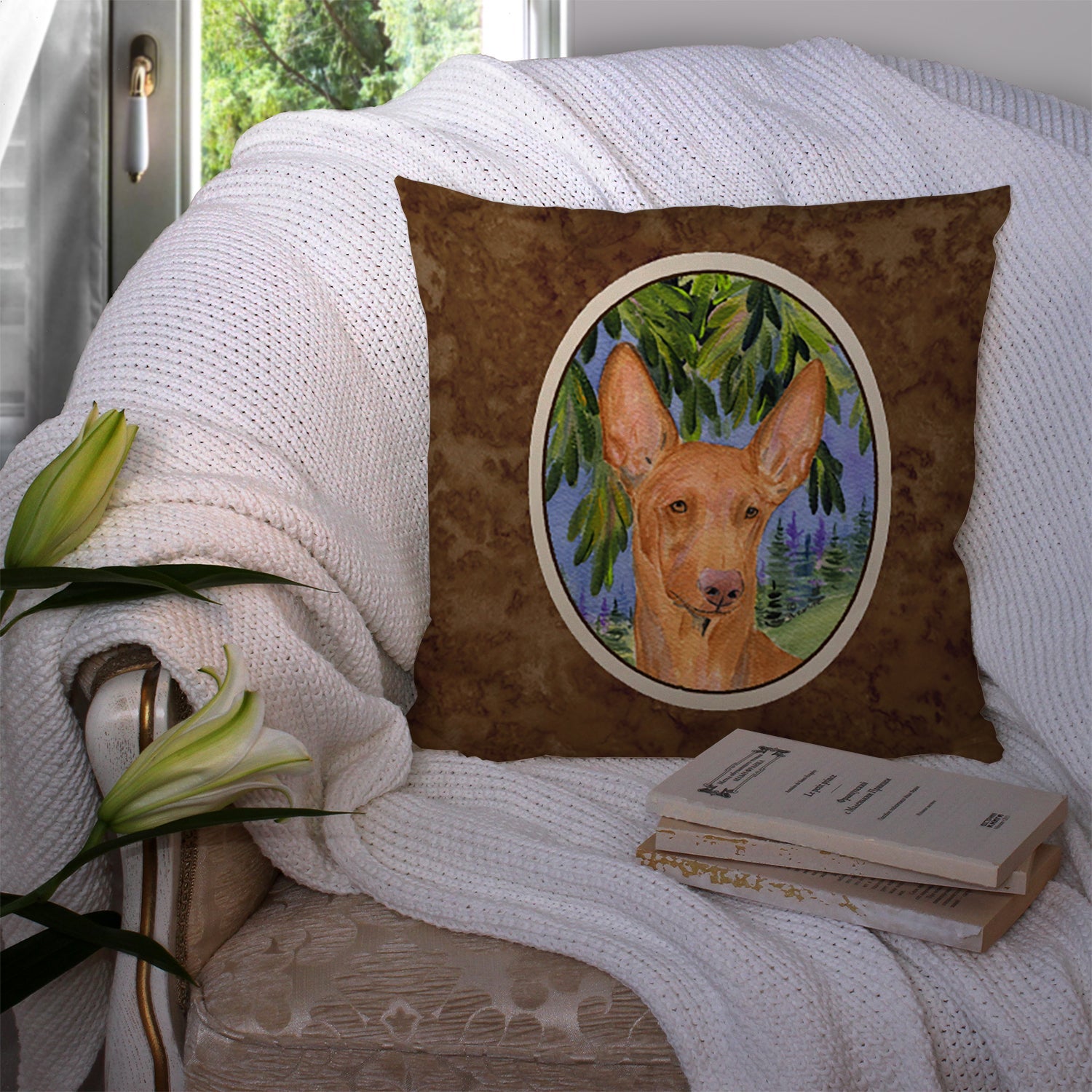 Pharoh Hound Decorative Throw Pillow 14x14 Indoor Outdoor Accent Cushion, Fabric Cover with Insert for Sofa, Bed, Porch & Living Room
