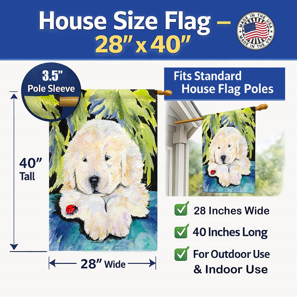 Golden Retriever House Flag 28x40 Porch Sleeve Pole Decorative Outside Yard Banner Artwork Wall Hanging, Polyester