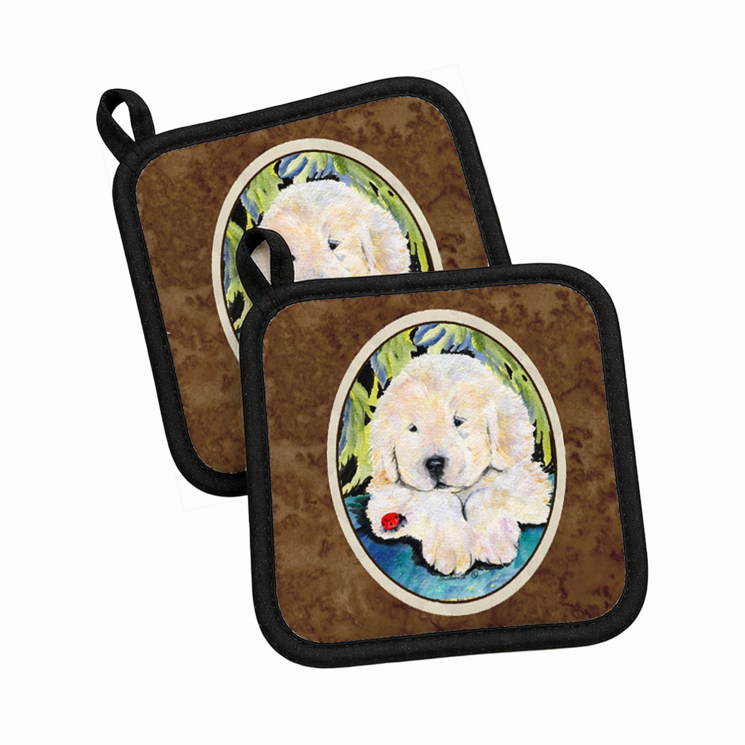 Golden Retriever Pot Holder Set of 2 Heat Resistant Quilted Hot Pads 7.5 x 7.5 Inch, Insulated Kitchen Trivets for Cooking & Baking