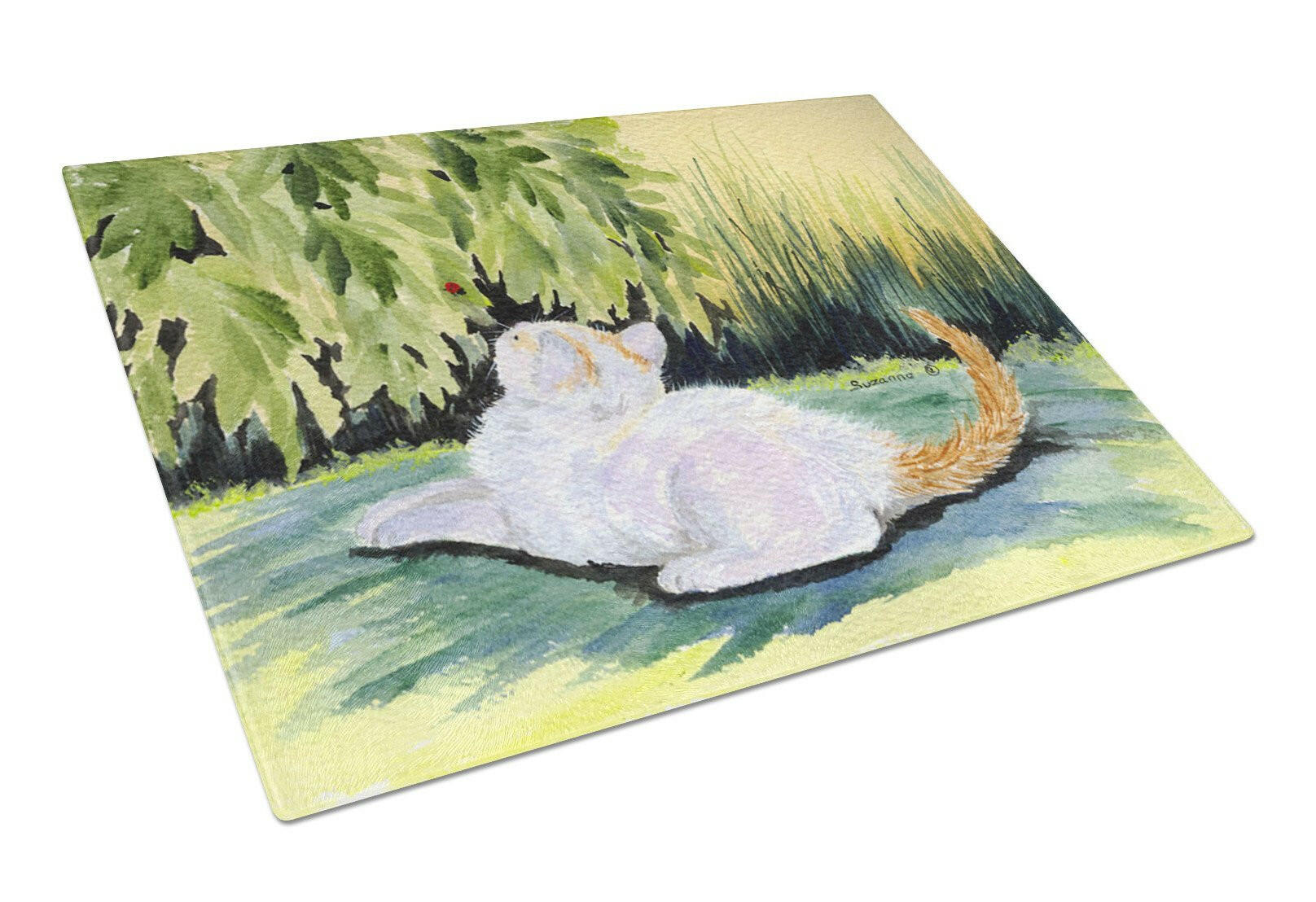 Cat Cutting Board Tempered Glass Kitchen Cutting Surface, Heat Resistant Chopping, Non-Slip Feet, Food Prep & Serving