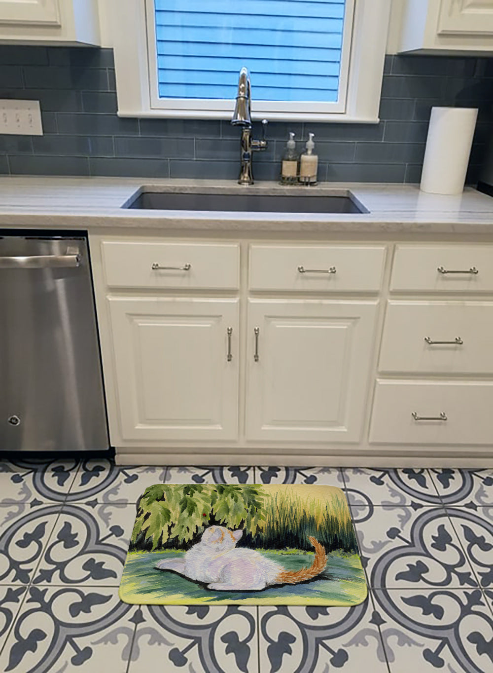 Cat Memory Foam Kitchen Mat Machine Washable Anti-Fatigue Cushion Comfort Bath or Kitchen Rug
