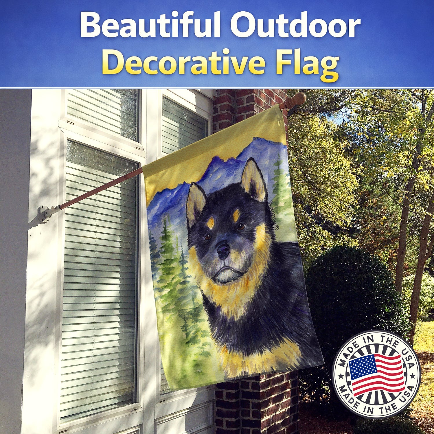 Shiba Inu House Flag 28x40 Porch Sleeve Pole Decorative Outside Yard Banner Artwork Wall Hanging, Polyester