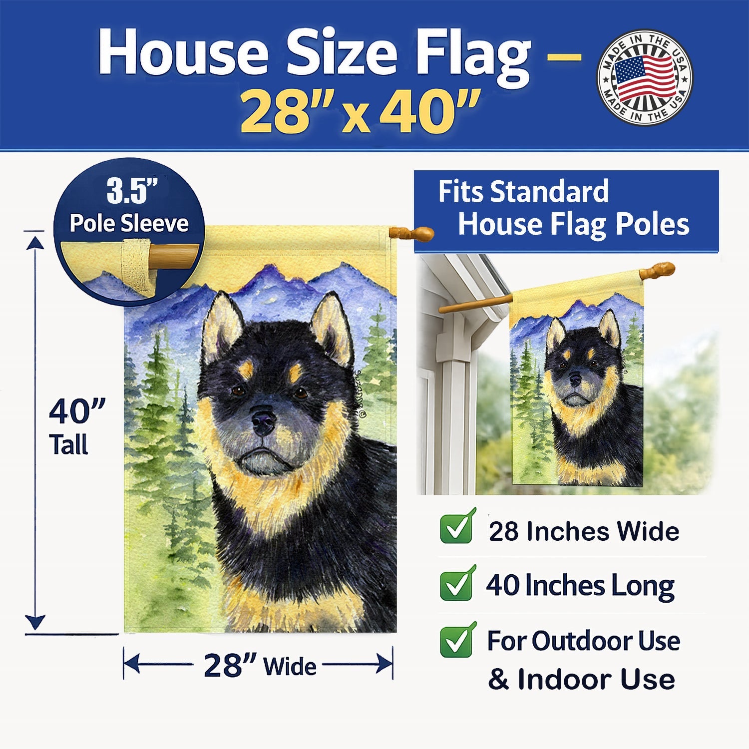 Shiba Inu House Flag 28x40 Porch Sleeve Pole Decorative Outside Yard Banner Artwork Wall Hanging, Polyester