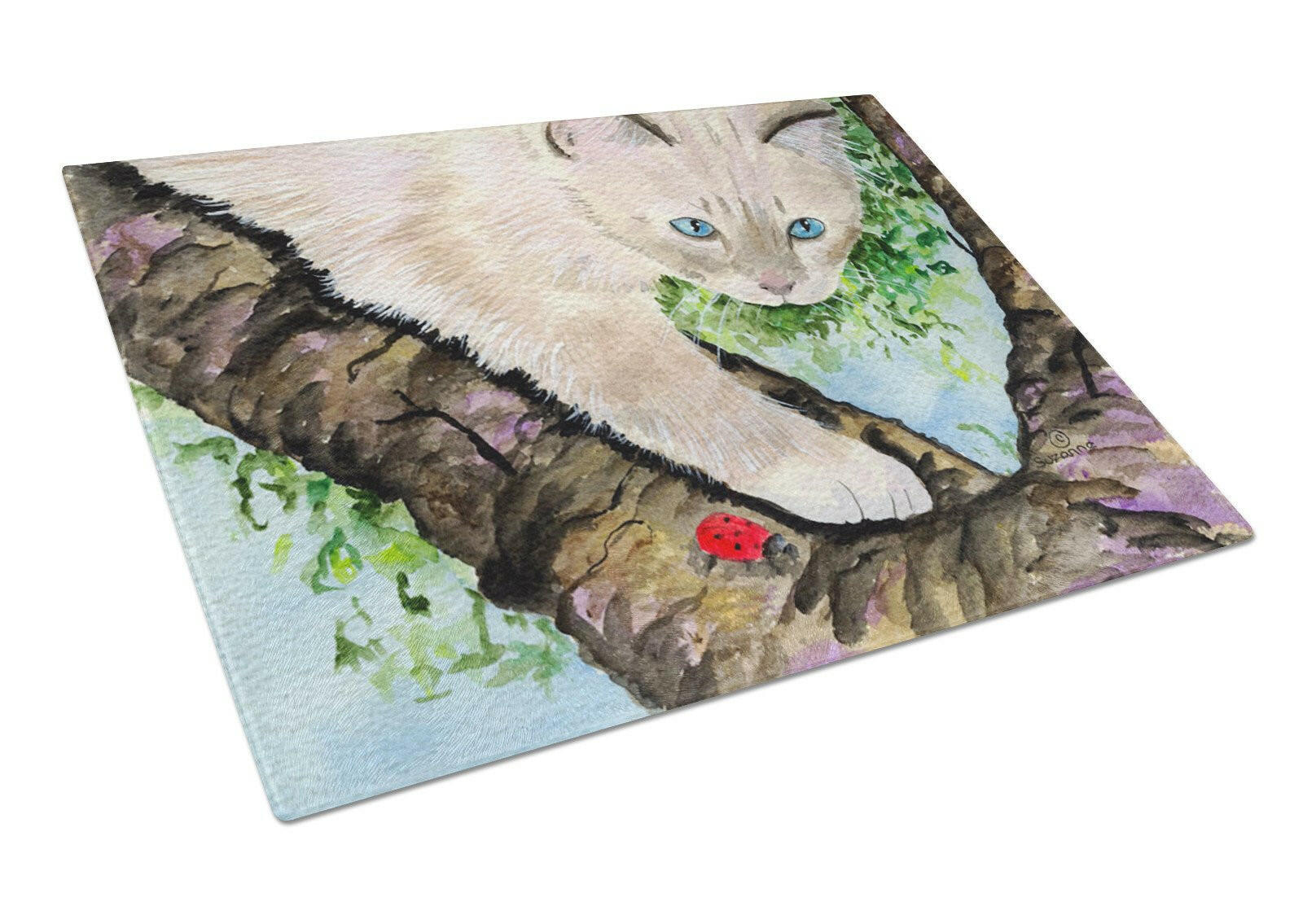 Cat - Birman Cutting Board Tempered Glass Kitchen Cutting Surface, Heat Resistant Chopping, Non-Slip Feet, Food Prep & Serving