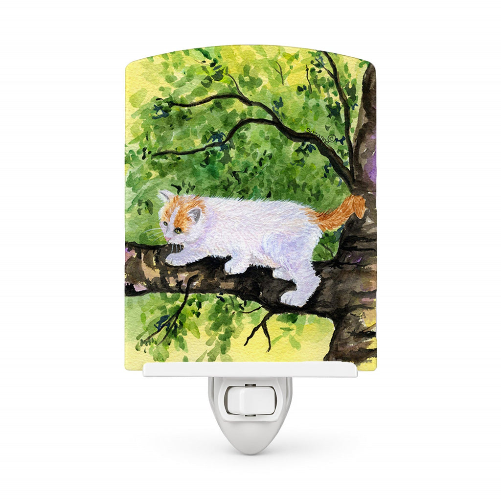 Cat - Turkish Van Ceramic Night Light Compact, UL-Certified, Ideal for Bedroom, Bathroom, Nursery, Hallway, Kitchen, 6x4x3, Multicolor