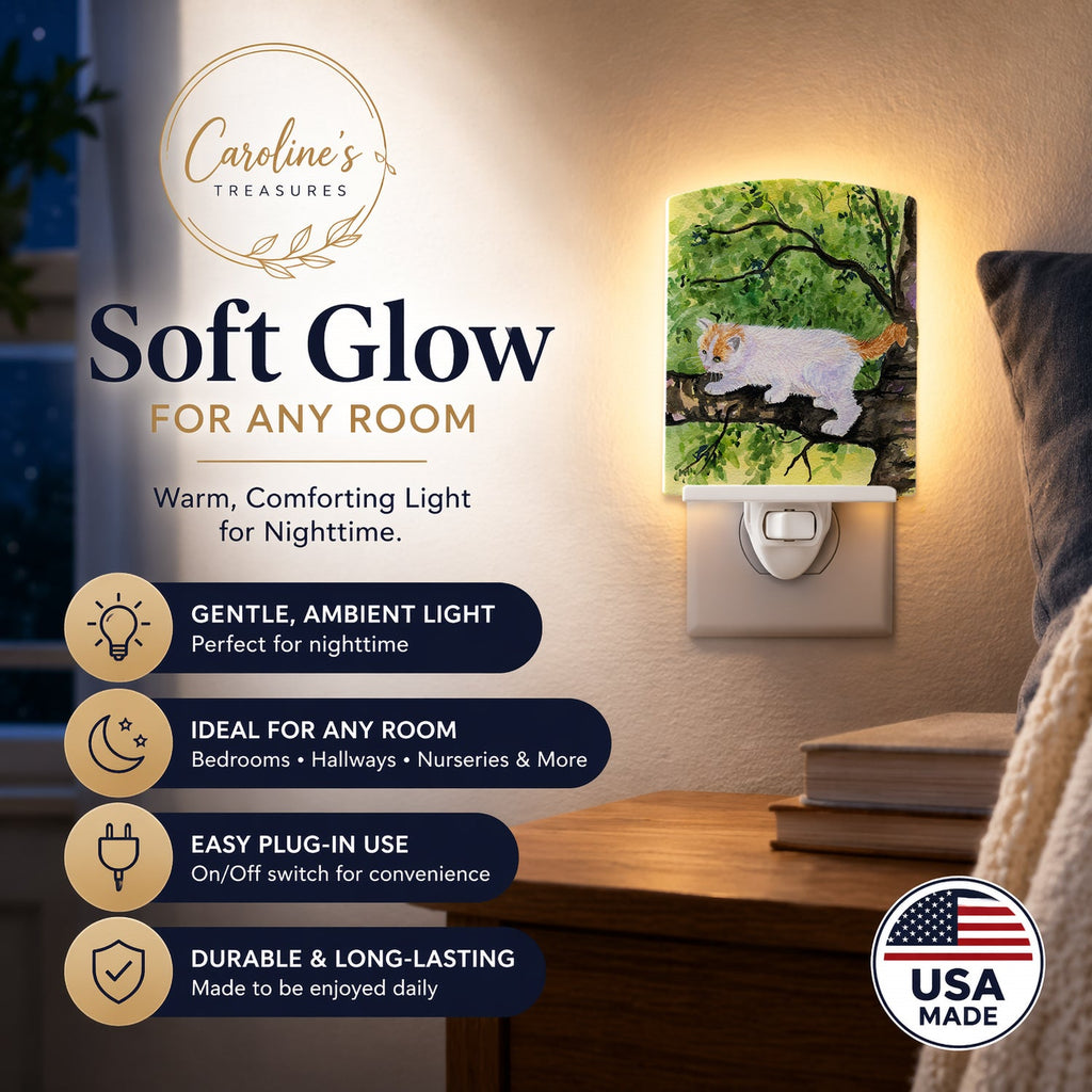 Cat - Turkish Van Ceramic Night Light Compact, UL-Certified, Ideal for Bedroom, Bathroom, Nursery, Hallway, Kitchen, 6x4x3, Multicolor