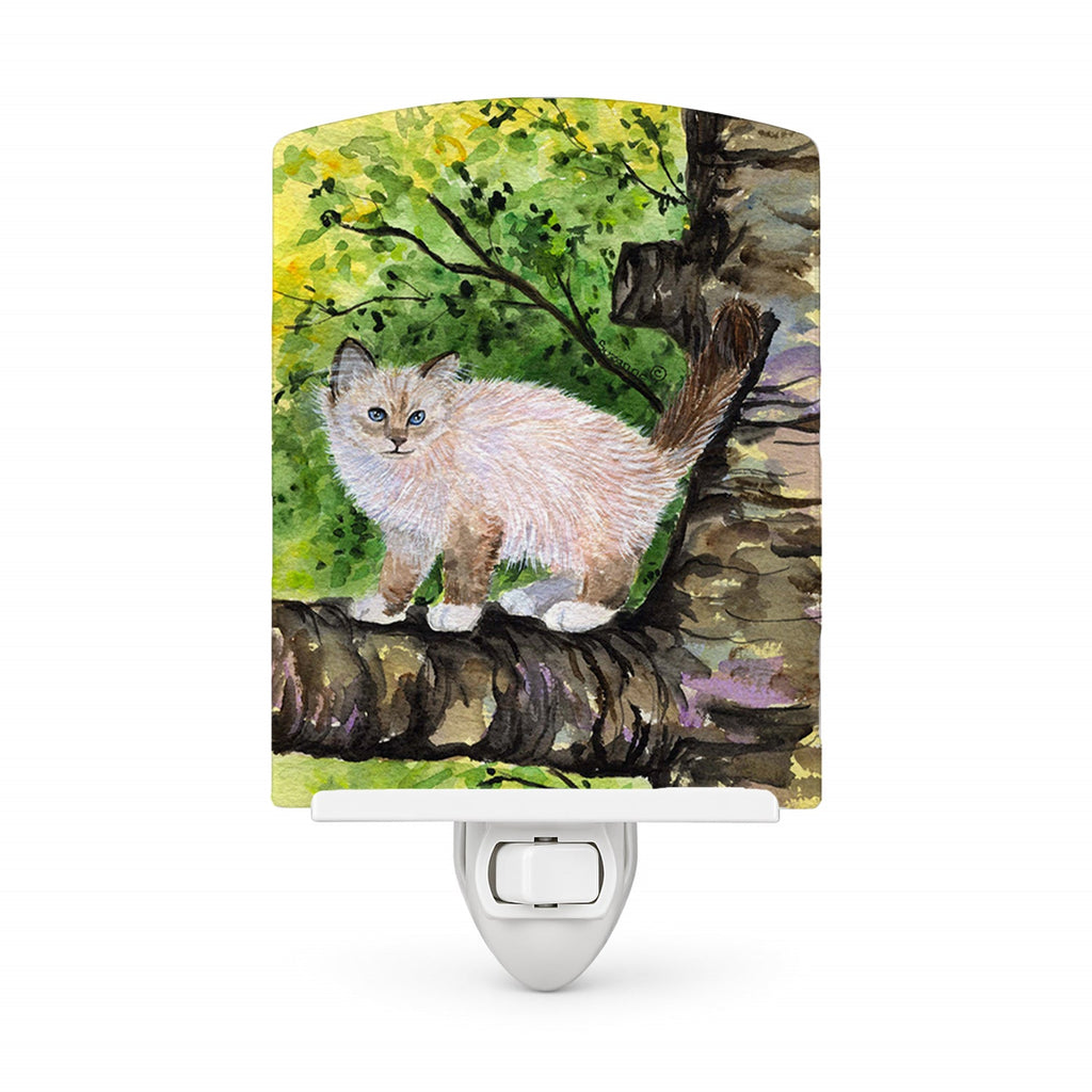 Cat - Birman Ceramic Night Light Compact, UL-Certified, Ideal for Bedroom, Bathroom, Nursery, Hallway, Kitchen, 6x4x3, Multicolor
