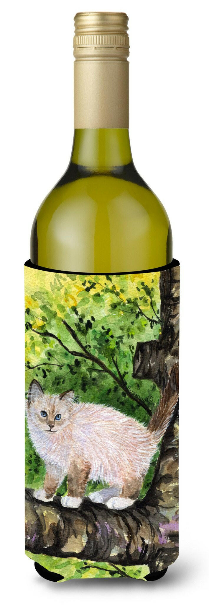 Cat - Birman Wine Bottle Hugger Gift Sleeve for Standard 750 ml Bottles, Insulated Reusable Also Fits Mini Shot & Pint Bottles