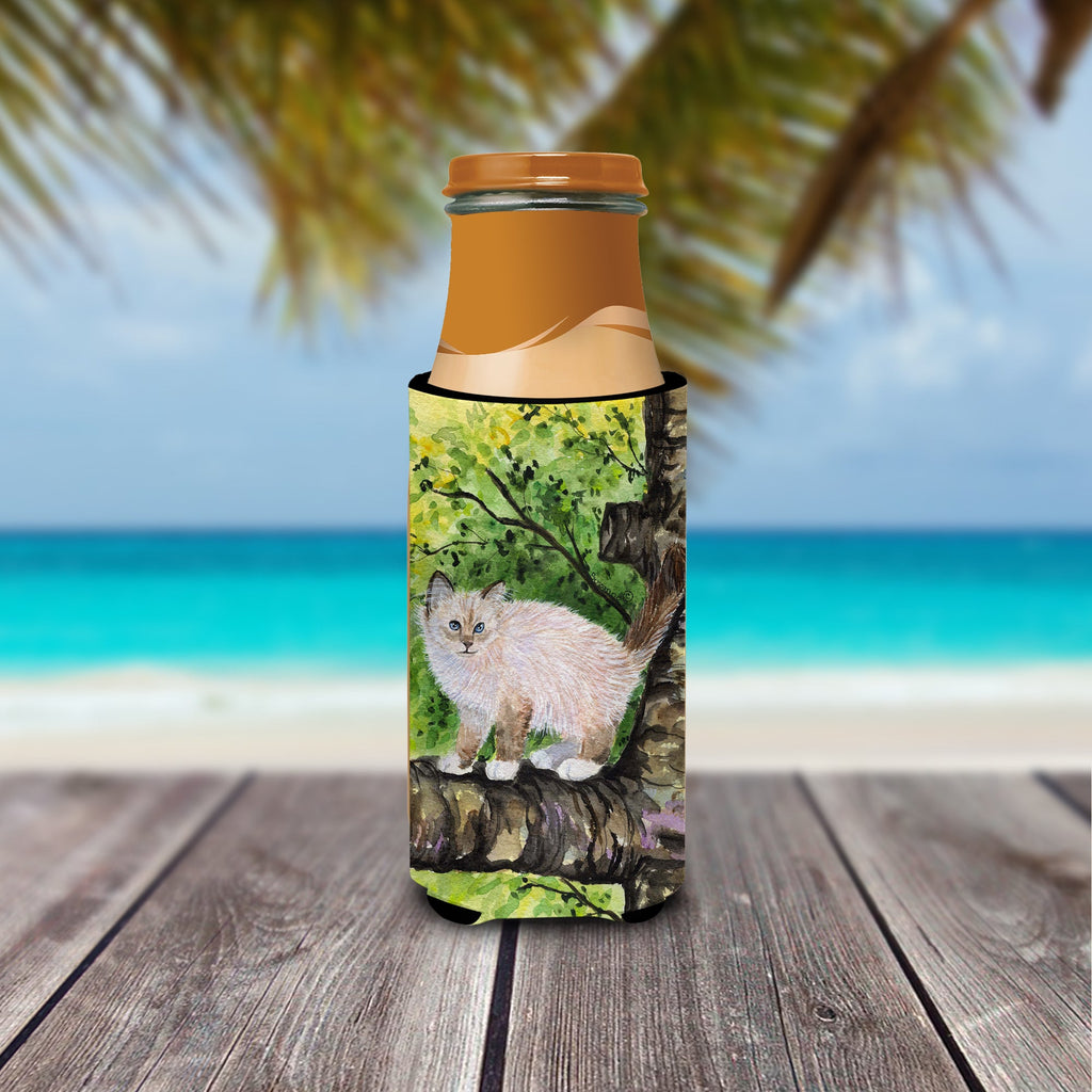 Cat - Birman Slim Can Hugger , Insulated Foam Hugger for 12 oz Slim Cans, Beer Bottles & Water Bottles, Printed in USA