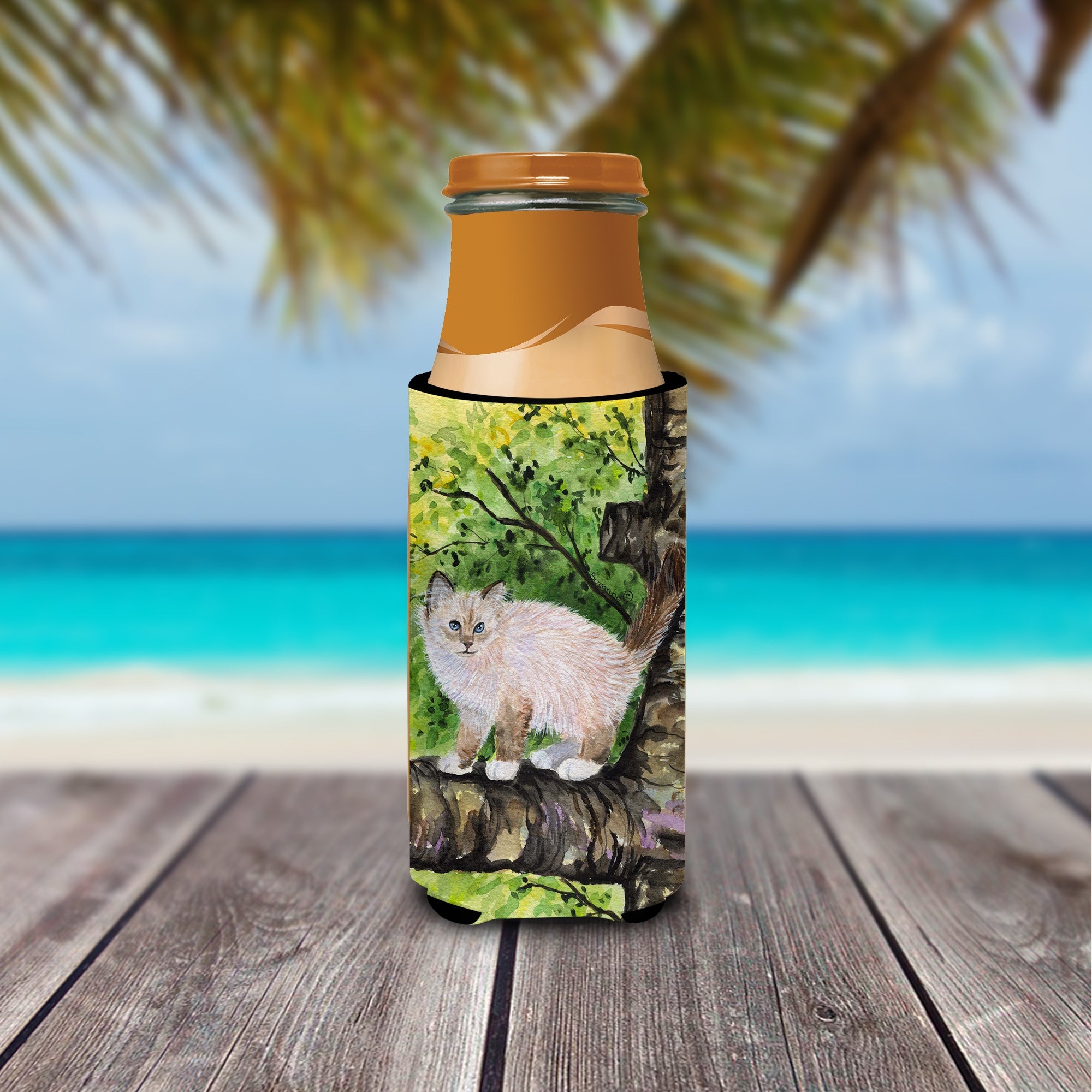 Cat - Birman Slim Can Hugger , Insulated Foam Hugger for 12 oz Slim Cans, Beer Bottles & Water Bottles, Printed in USA