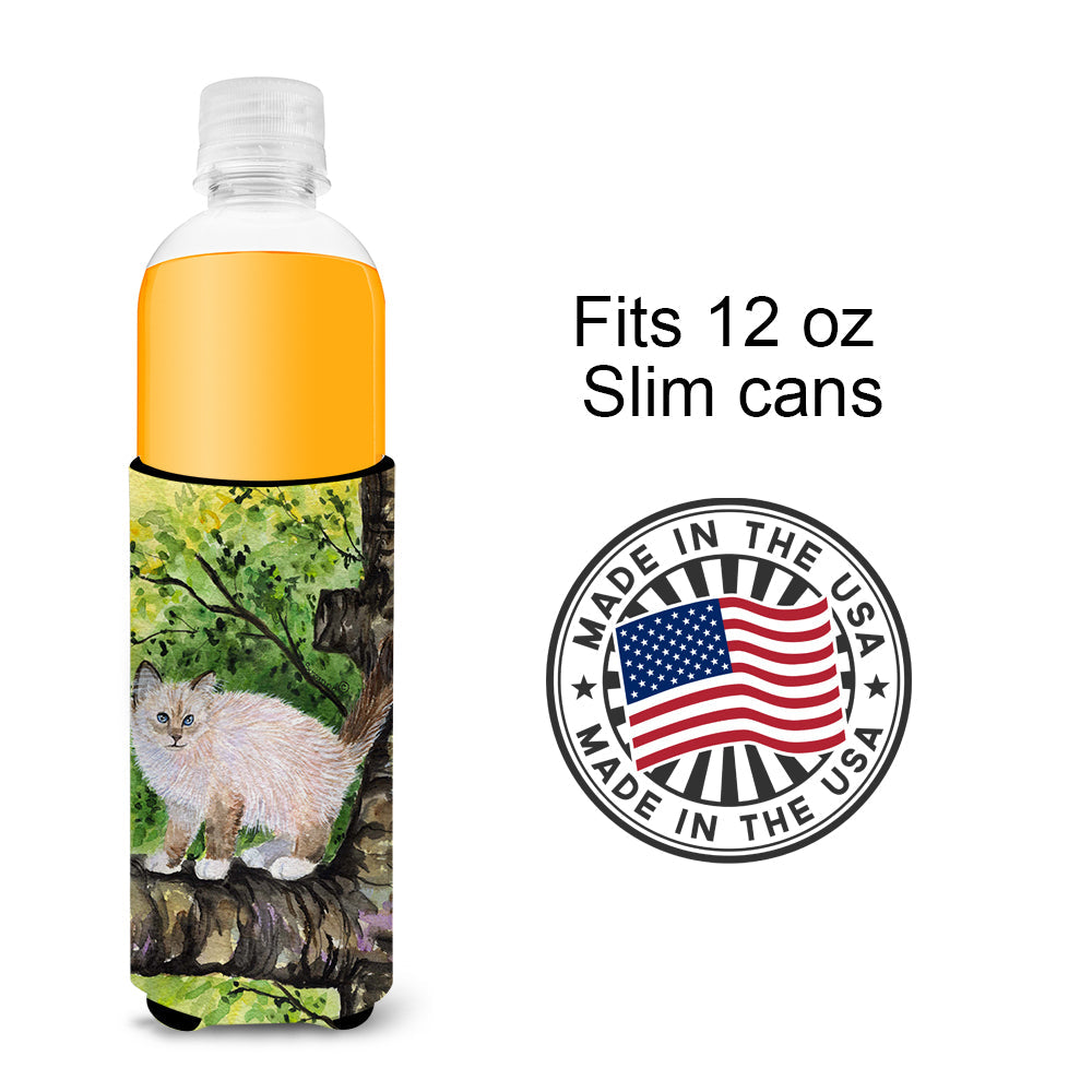 Cat - Birman Slim Can Hugger , Insulated Foam Hugger for 12 oz Slim Cans, Beer Bottles & Water Bottles, Printed in USA