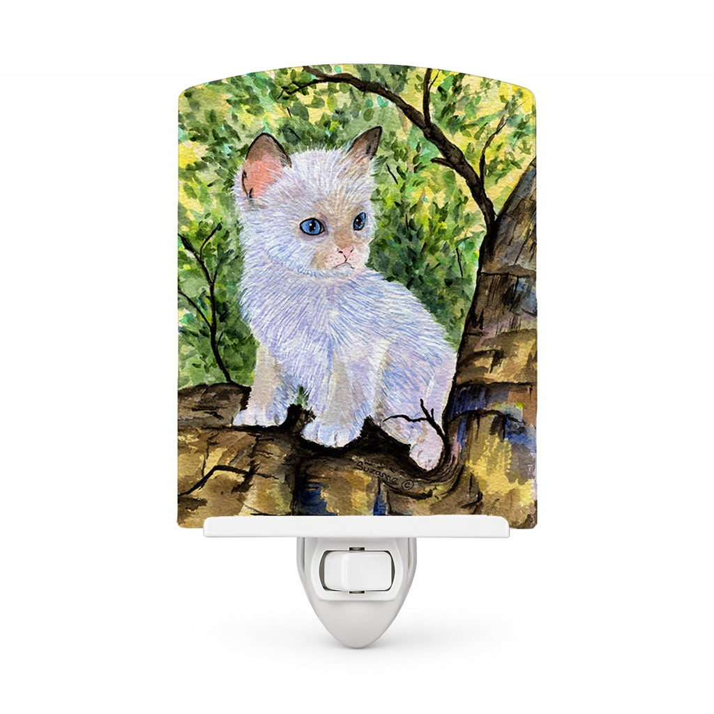 Cat - Ragdoll Ceramic Night Light Compact, UL-Certified, Ideal for Bedroom, Bathroom, Nursery, Hallway, Kitchen, 6x4x3, Multicolor
