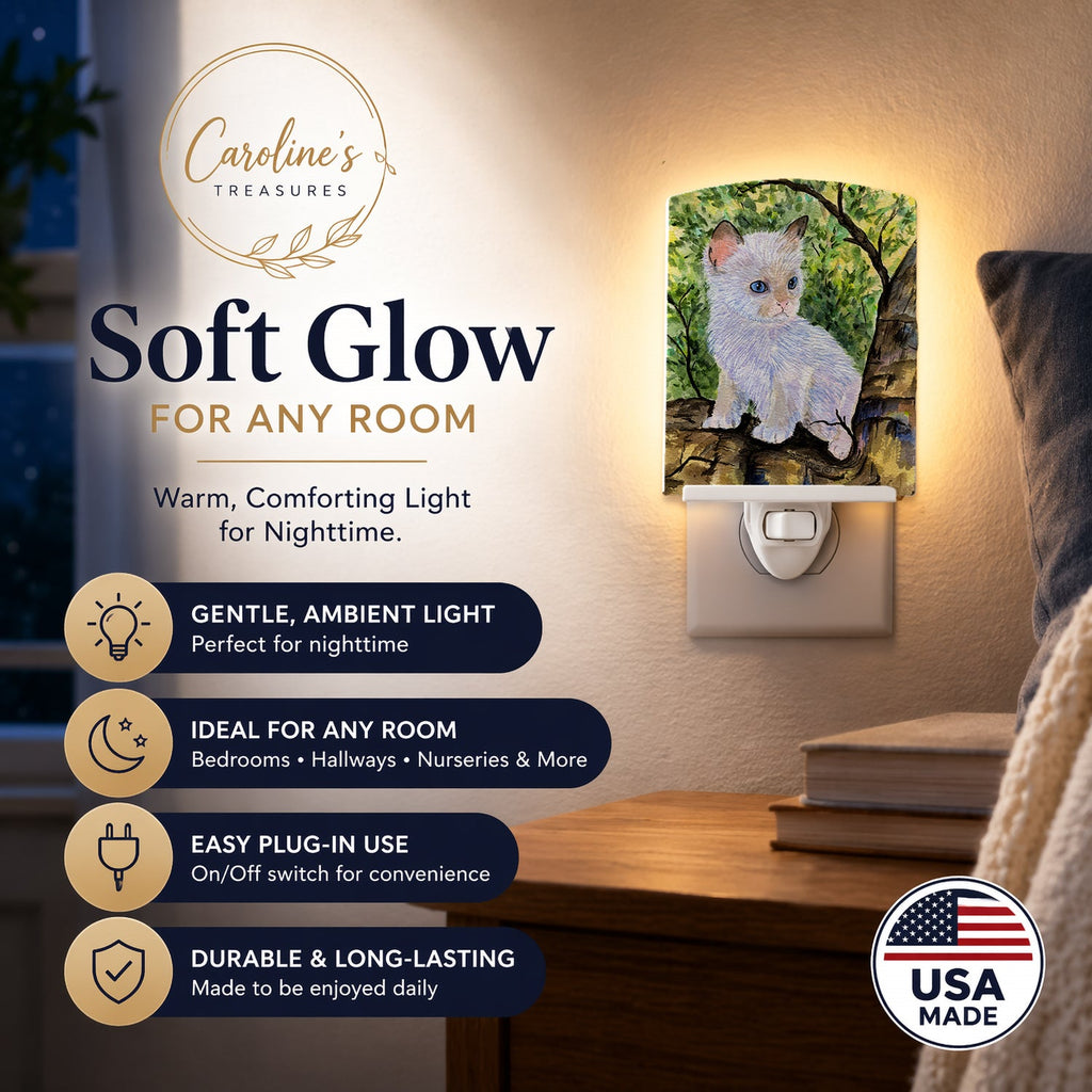 Cat - Ragdoll Ceramic Night Light Compact, UL-Certified, Ideal for Bedroom, Bathroom, Nursery, Hallway, Kitchen, 6x4x3, Multicolor