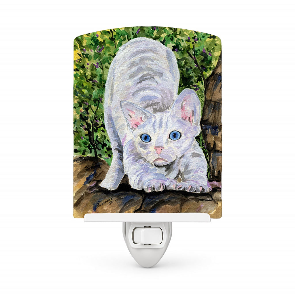 Cat - Devon Rex Ceramic Night Light Compact, UL-Certified, Ideal for Bedroom, Bathroom, Nursery, Hallway, Kitchen, 6x4x3, Multicolor