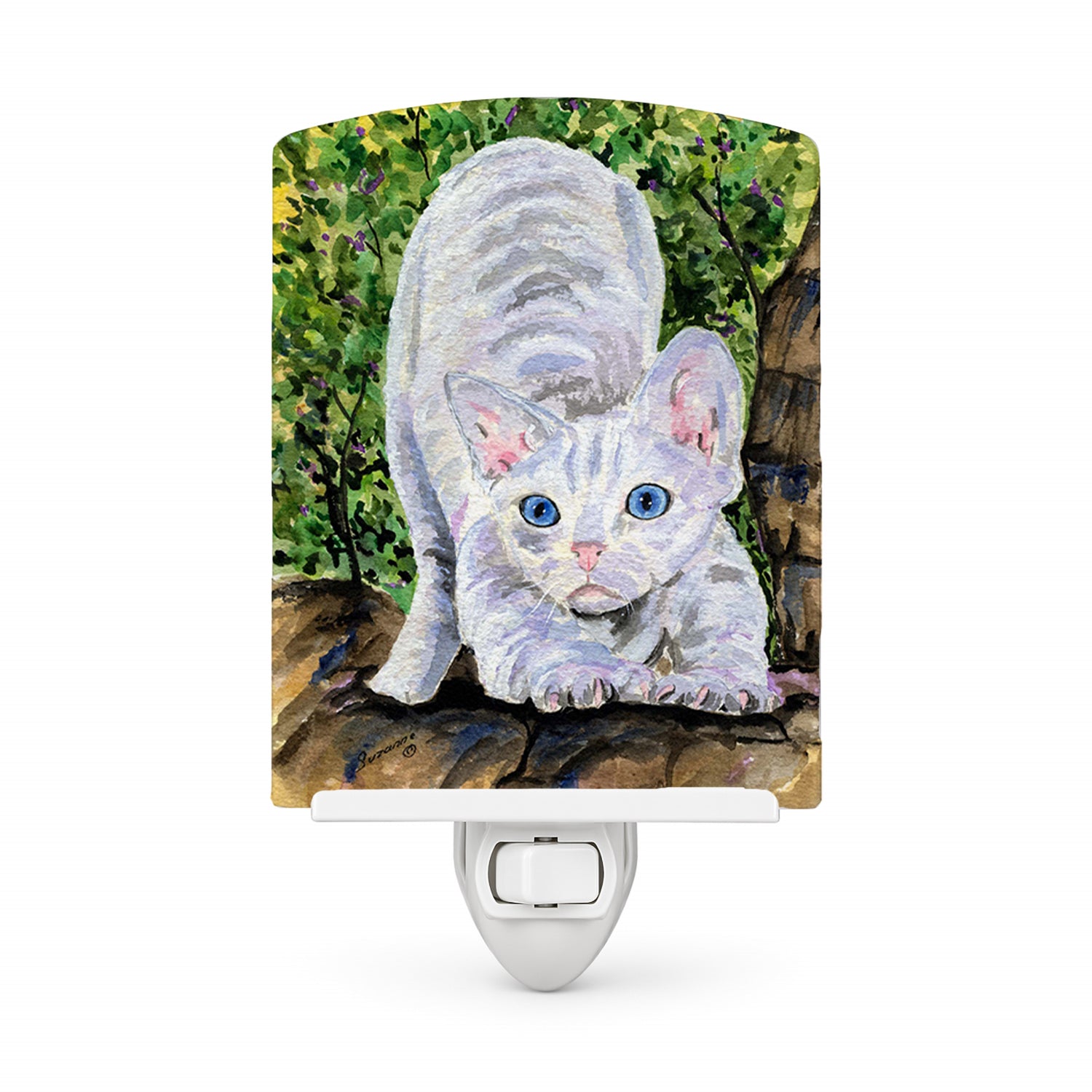 Cat - Devon Rex Ceramic Night Light Compact, UL-Certified, Ideal for Bedroom, Bathroom, Nursery, Hallway, Kitchen, 6x4x3, Multicolor