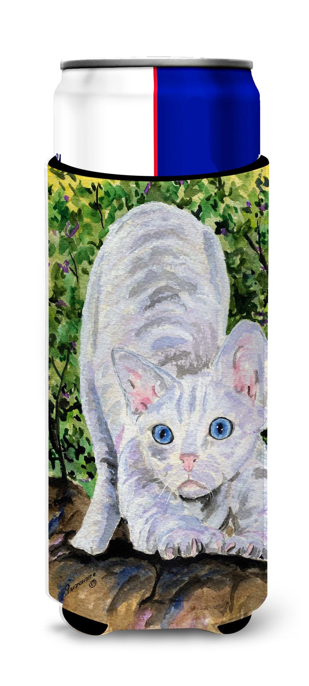 Cat - Devon Rex Slim Can Hugger , Insulated Foam Hugger for 12 oz Slim Cans, Beer Bottles & Water Bottles, Printed in USA