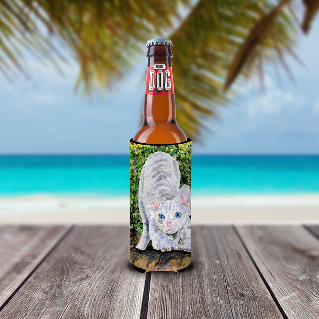 Cat - Devon Rex Slim Can Hugger , Insulated Foam Hugger for 12 oz Slim Cans, Beer Bottles & Water Bottles, Printed in USA