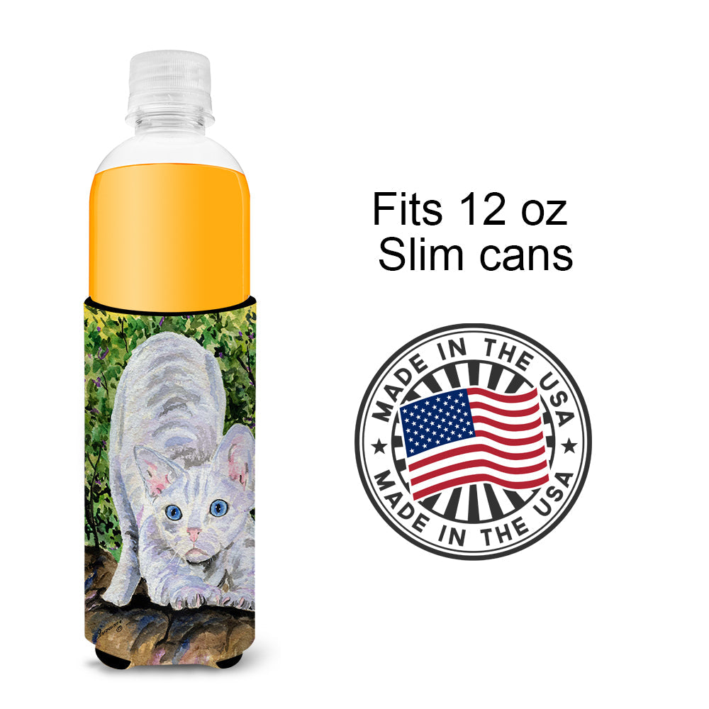 Cat - Devon Rex Slim Can Hugger , Insulated Foam Hugger for 12 oz Slim Cans, Beer Bottles & Water Bottles, Printed in USA
