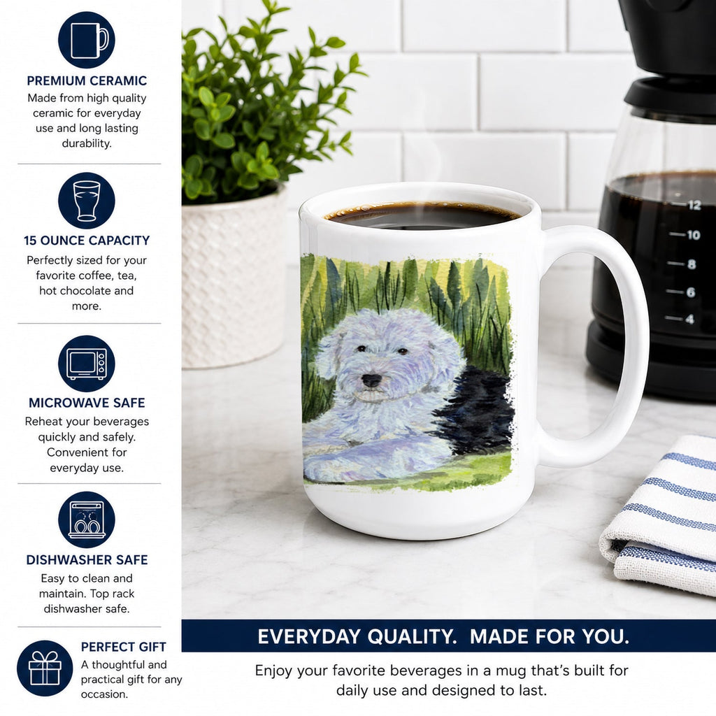 Old English Sheepdog Ceramic Coffee Mug 15 oz Decorative Large C Handle Mug Cup for Tea, Cocoa Hot Chocolate
