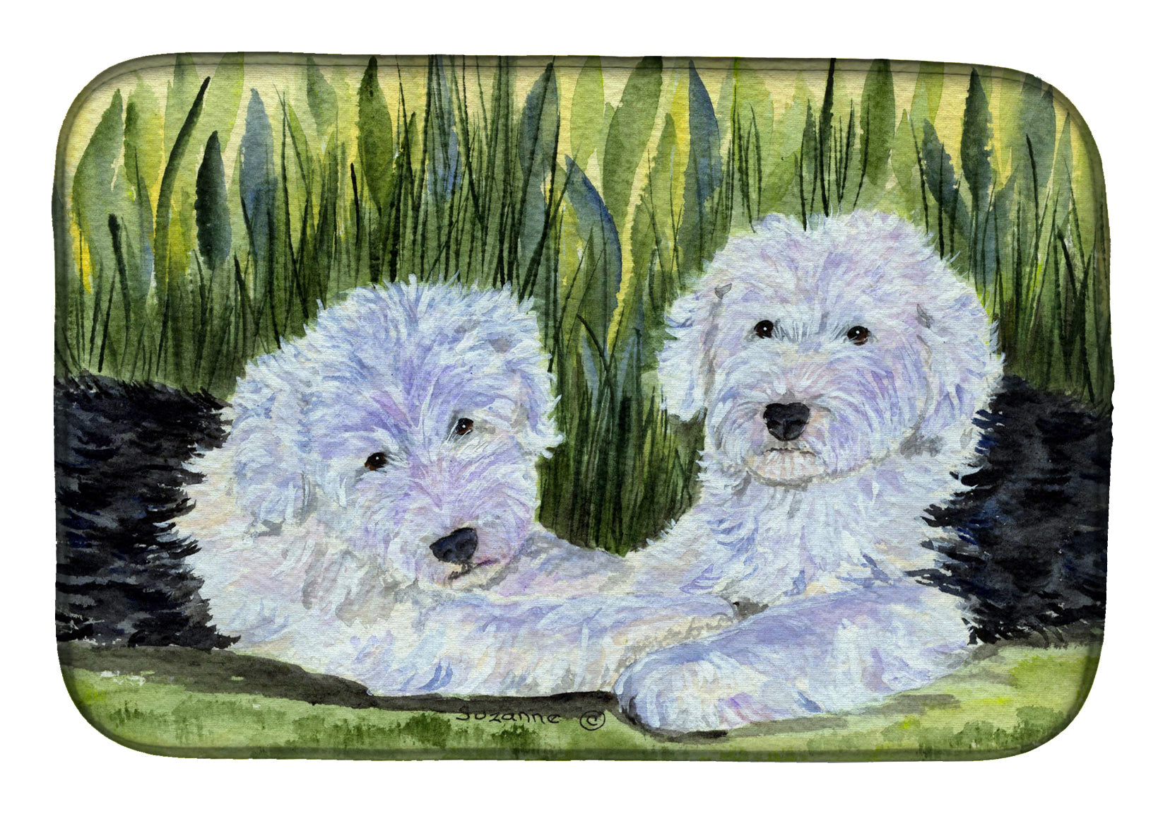 Old English Sheepdog Dish Drying Mat Absorbent Dish Drying Mat Pad for Kitchen Counter Dish Drainer Mat for Countertop, 14 x 21", Multicolor