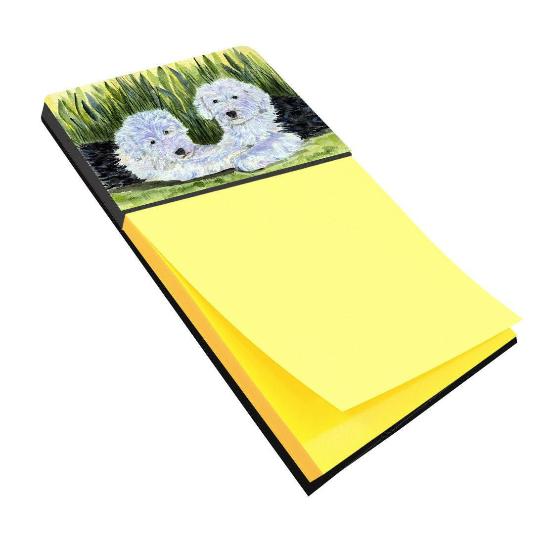 Old English Sheepdog Watercolor Sticky Note Holder Refillable Dispenser Desk Accessory 3x3 Pad Gift