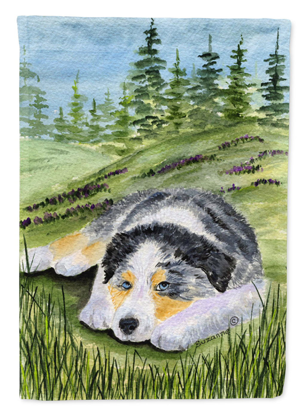 Australian Shepherd House Flag 28x40 Porch Sleeve Pole Decorative Outside Yard Banner Artwork Wall Hanging, Polyester