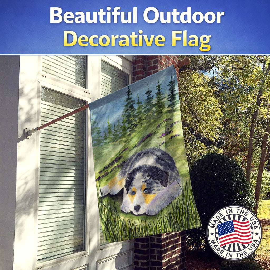 Australian Shepherd House Flag 28x40 Porch Sleeve Pole Decorative Outside Yard Banner Artwork Wall Hanging, Polyester