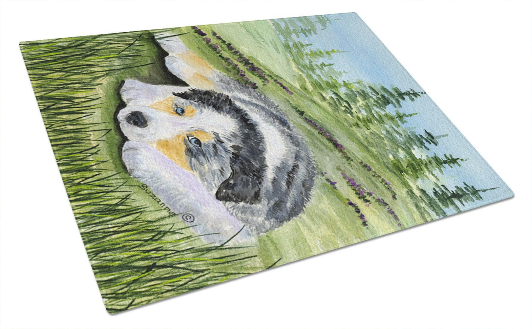 Australian Shepherd Cutting Board Tempered Glass Kitchen Cutting Surface, Heat Resistant Chopping, Non-Slip Feet, Food Prep & Serving