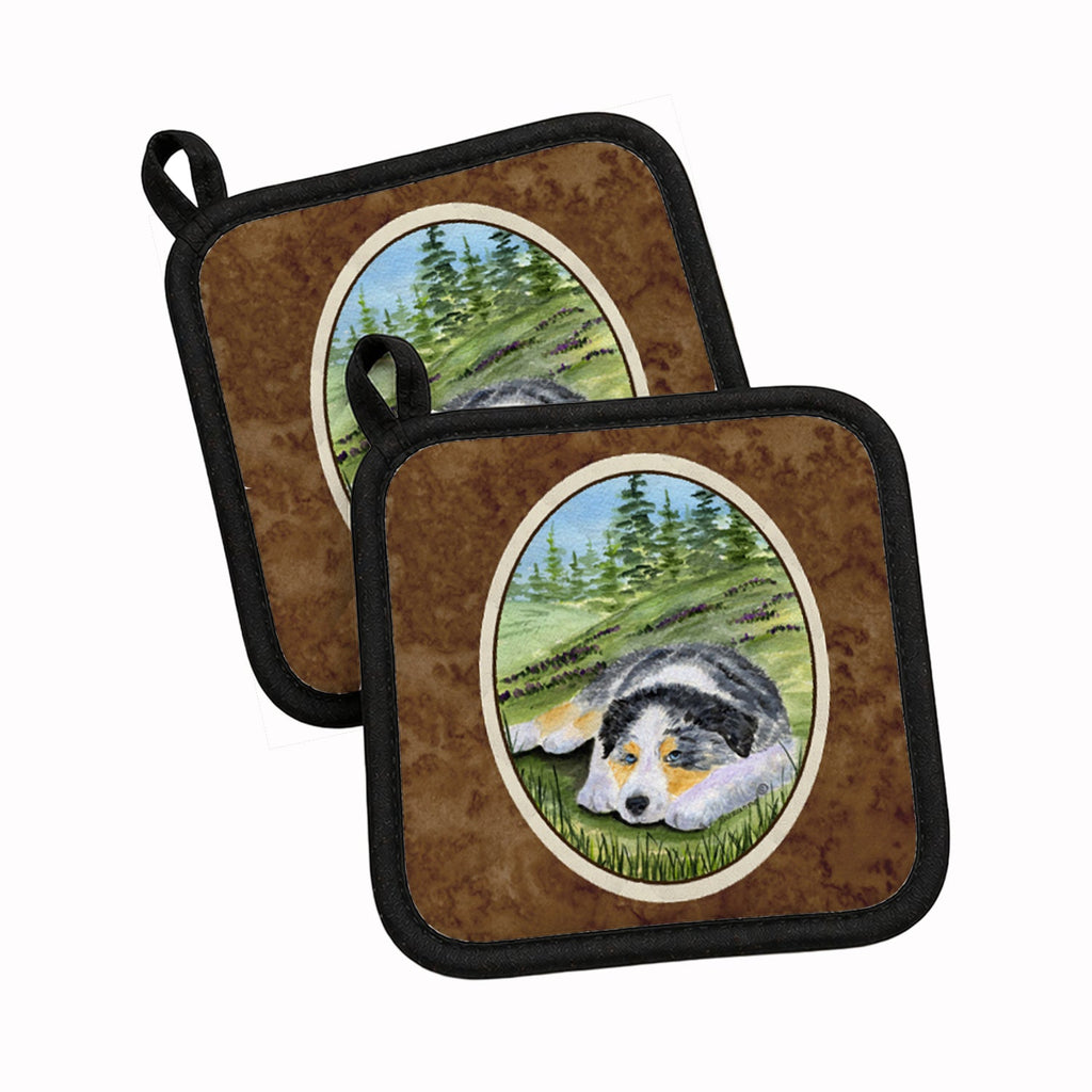 Australian Shepherd Pot Holder Set of 2 Heat Resistant Quilted Hot Pads 7.5 x 7.5 Inch, Insulated Kitchen Trivets for Cooking & Baking
