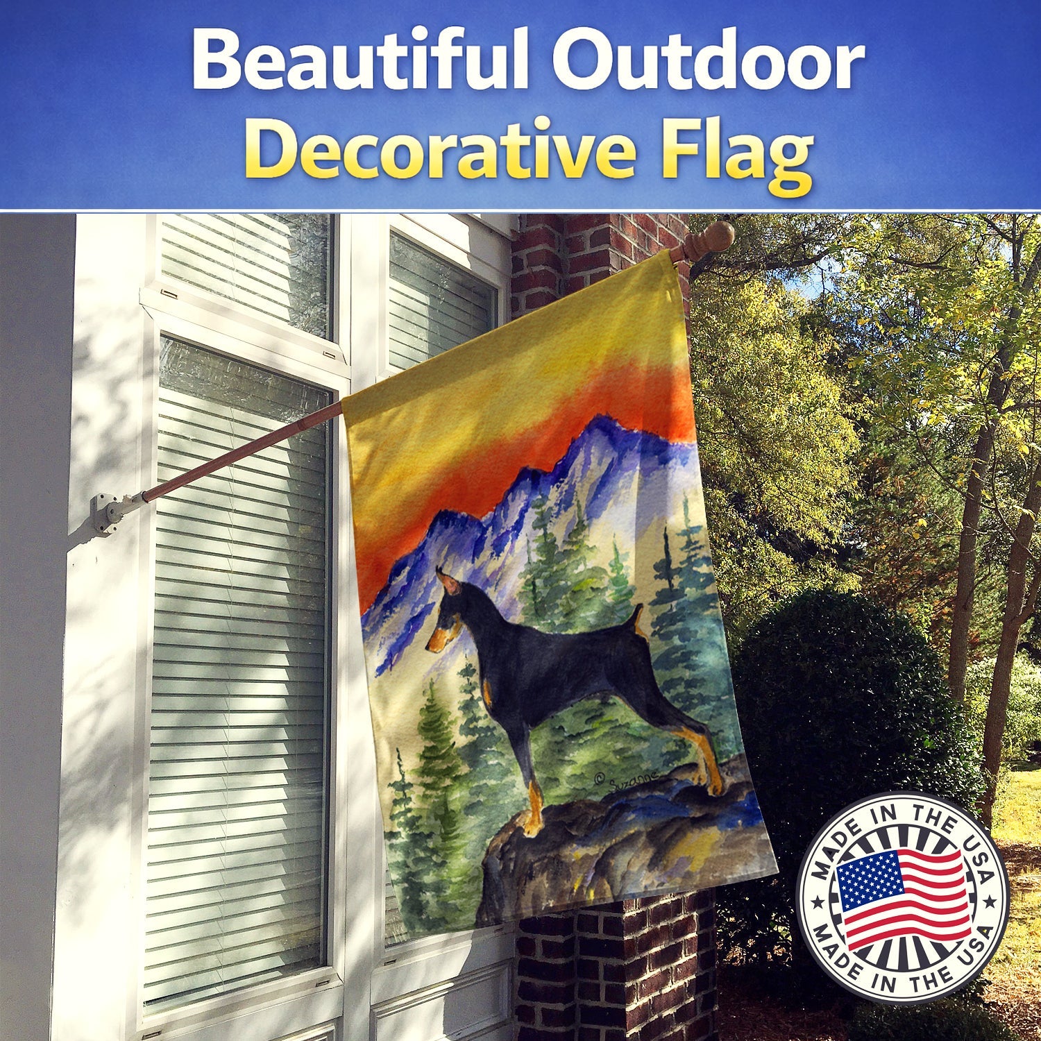 Doberman House Flag 28x40 Porch Sleeve Pole Decorative Outside Yard Banner Artwork Wall Hanging, Polyester