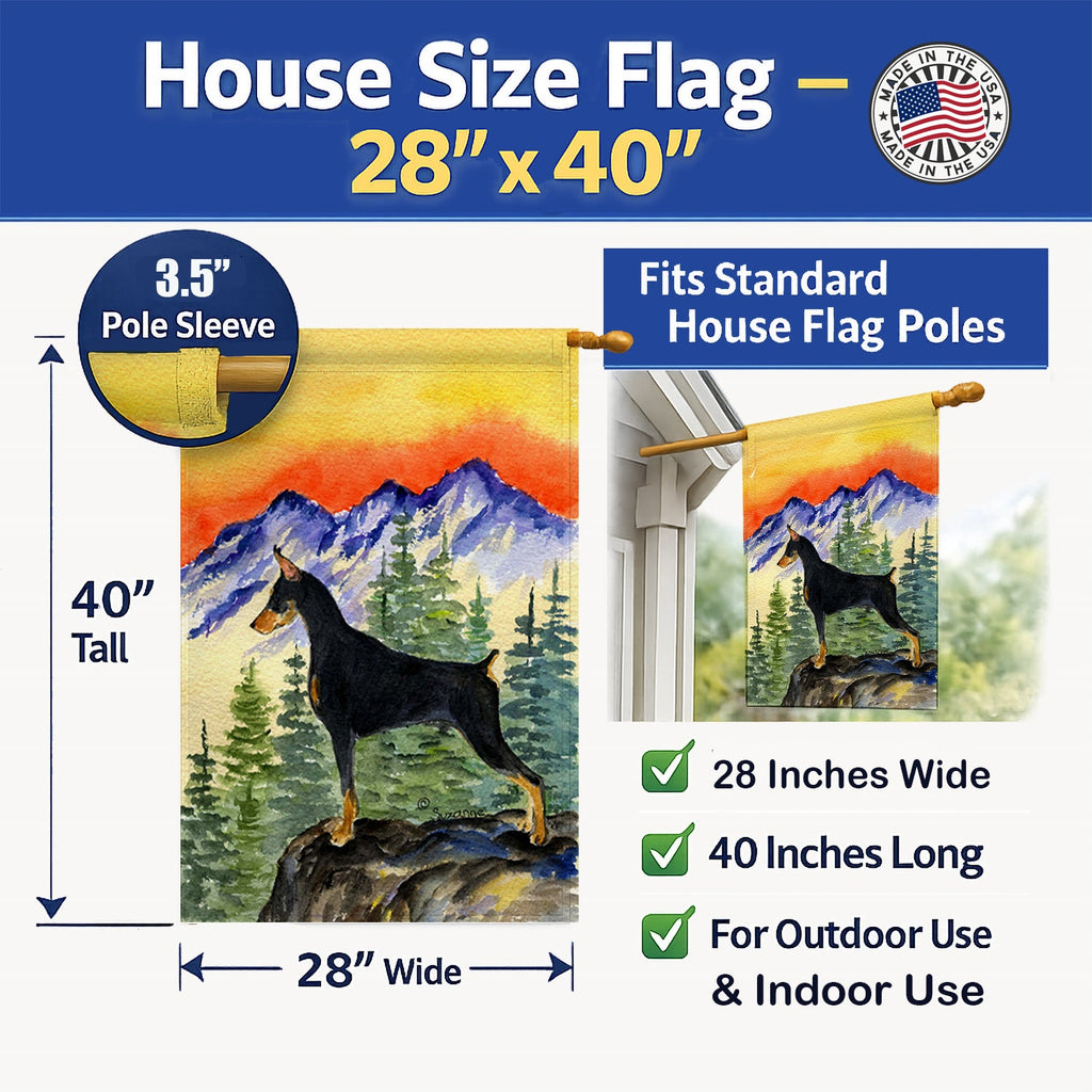 Doberman House Flag 28x40 Porch Sleeve Pole Decorative Outside Yard Banner Artwork Wall Hanging, Polyester