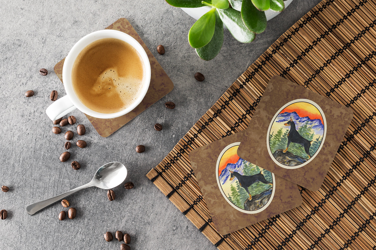 Doberman Foam Coasters Set of 4 Cup Coasters for Indoor Outdoor, Tabletop Protection, Anti Slip, Mouse pad Material