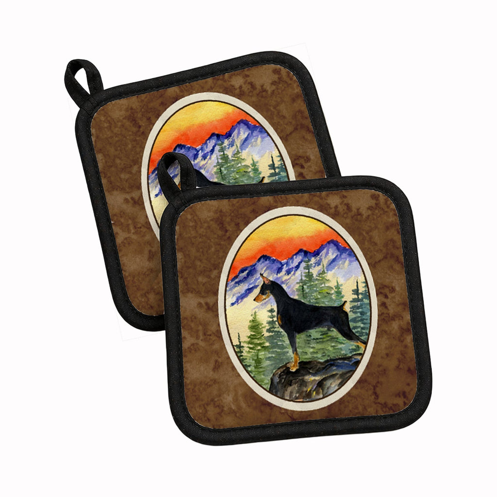 Doberman Pot Holder Set of 2 Heat Resistant Quilted Hot Pads 7.5 x 7.5 Inch, Insulated Kitchen Trivets for Cooking & Baking