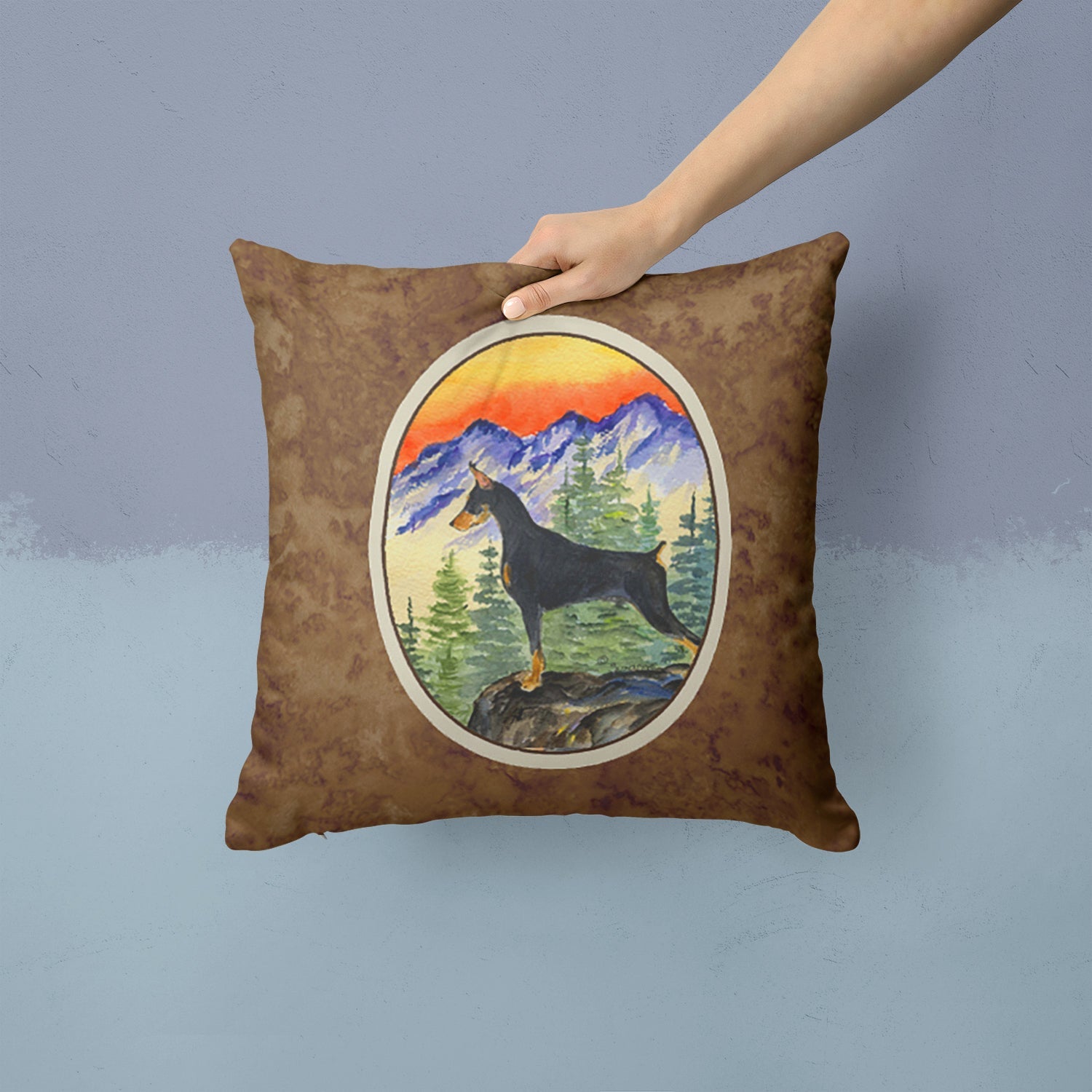 Doberman Decorative Throw Pillow 14x14 Indoor Outdoor Accent Cushion, Fabric Cover with Insert for Sofa, Bed, Porch & Living Room