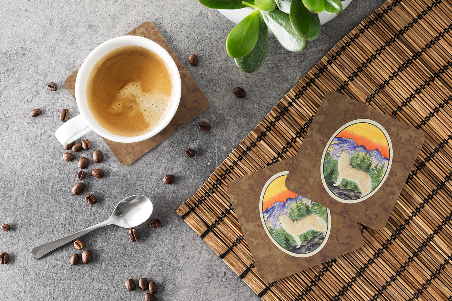 Siberian Husky Foam Coasters Set of 4 Cup Coasters for Indoor Outdoor, Tabletop Protection, Anti Slip, Mouse pad Material