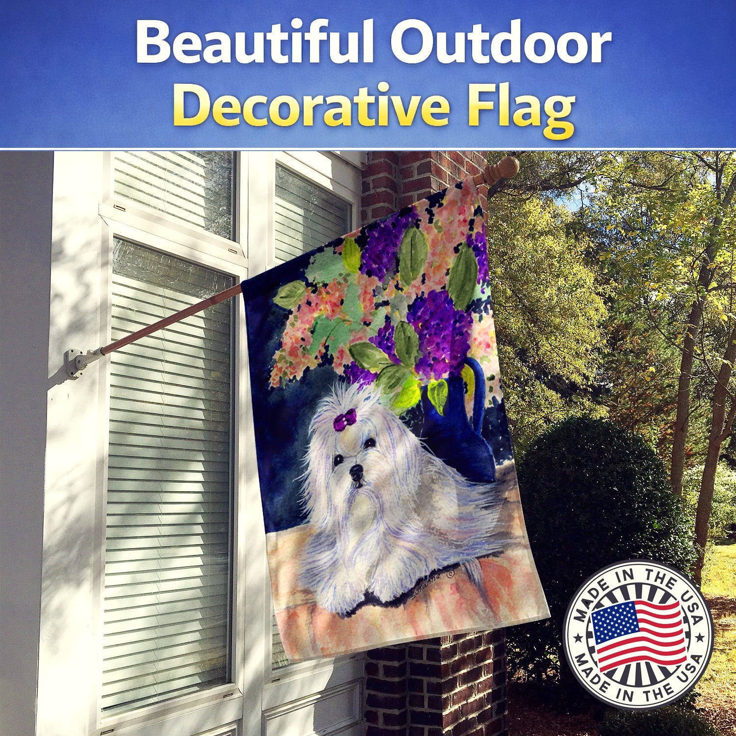 Maltese House Flag 28x40 Porch Sleeve Pole Decorative Outside Yard Banner Artwork Wall Hanging, Polyester
