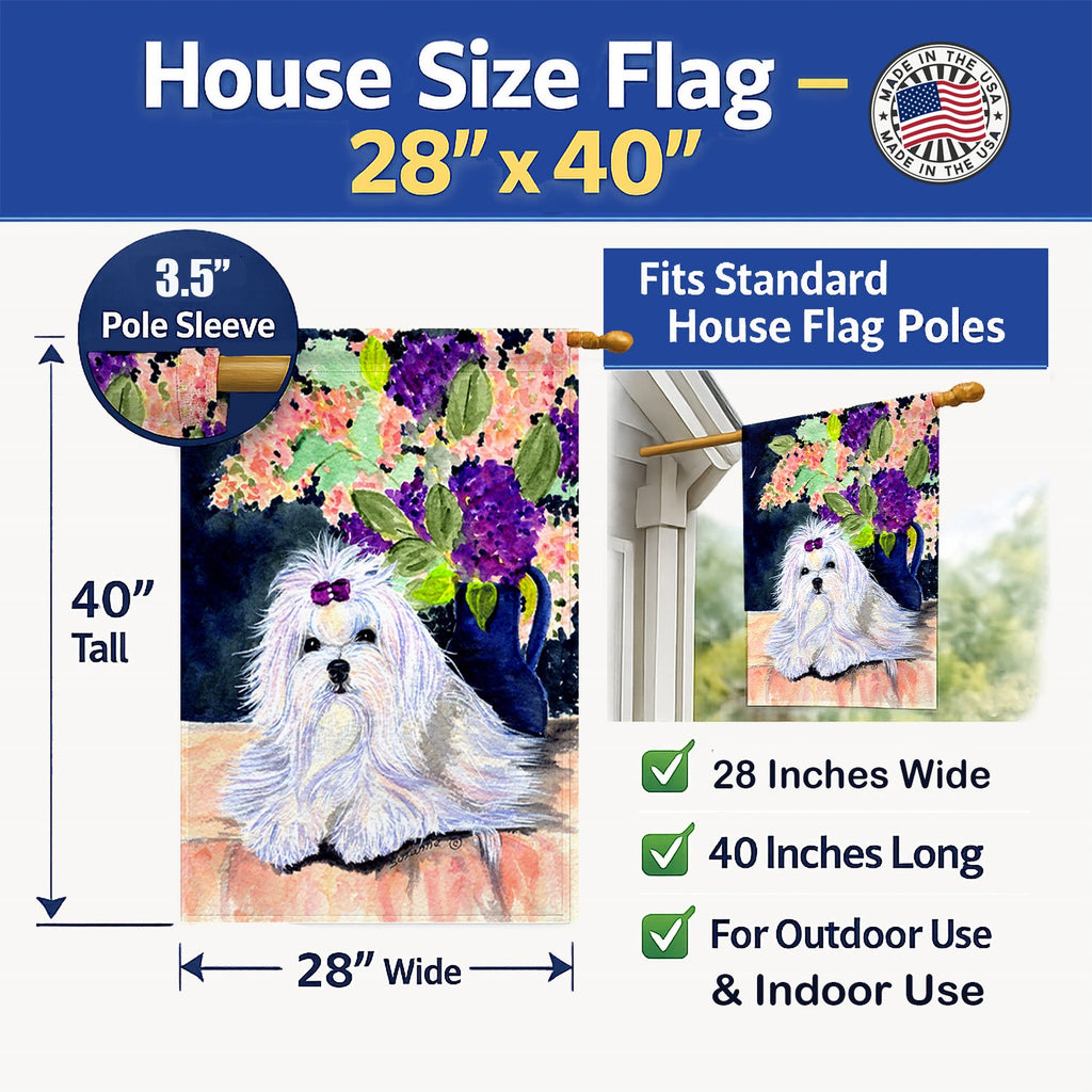 Maltese House Flag 28x40 Porch Sleeve Pole Decorative Outside Yard Banner Artwork Wall Hanging, Polyester